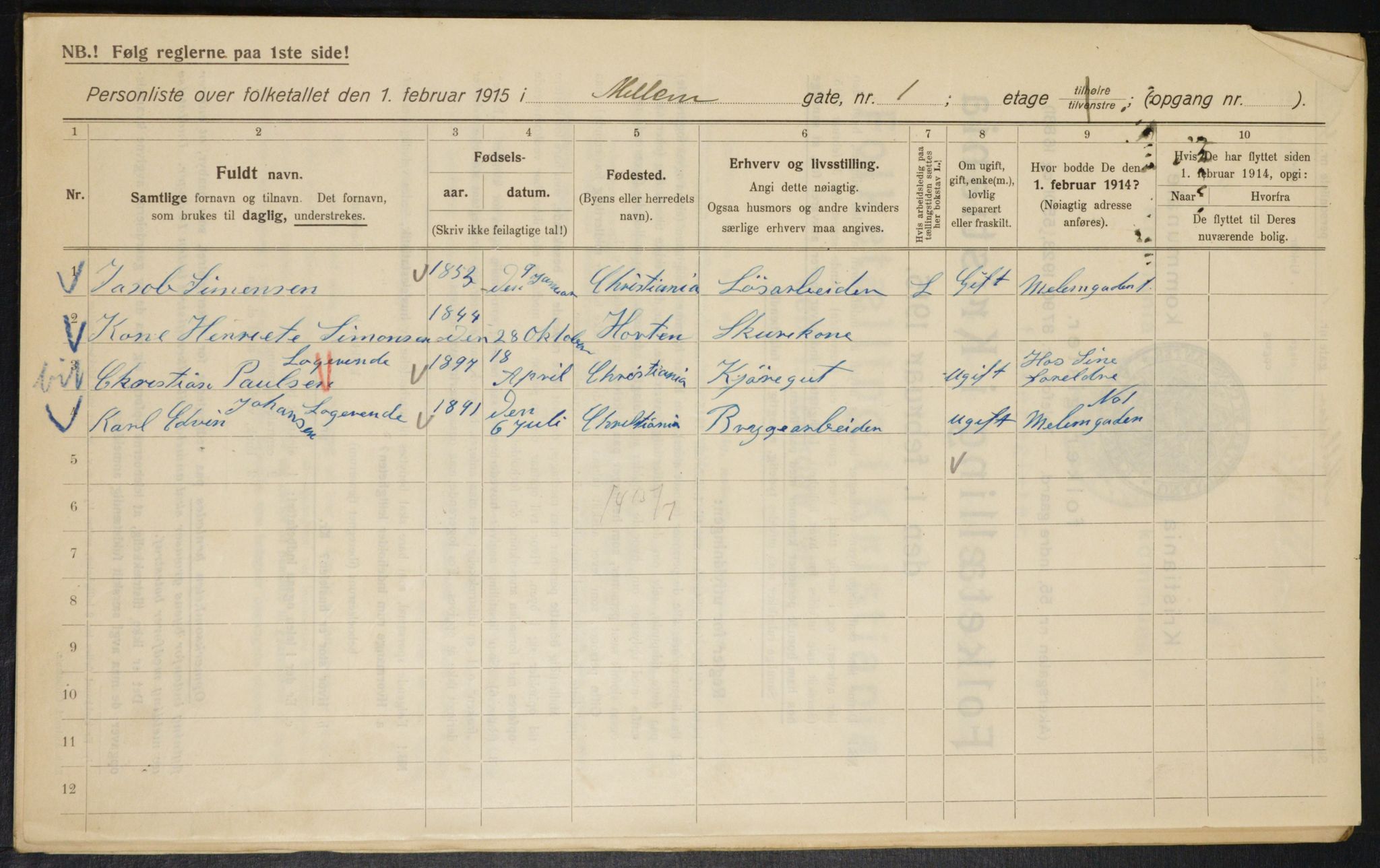 OBA, Municipal Census 1915 for Kristiania, 1915, p. 64449