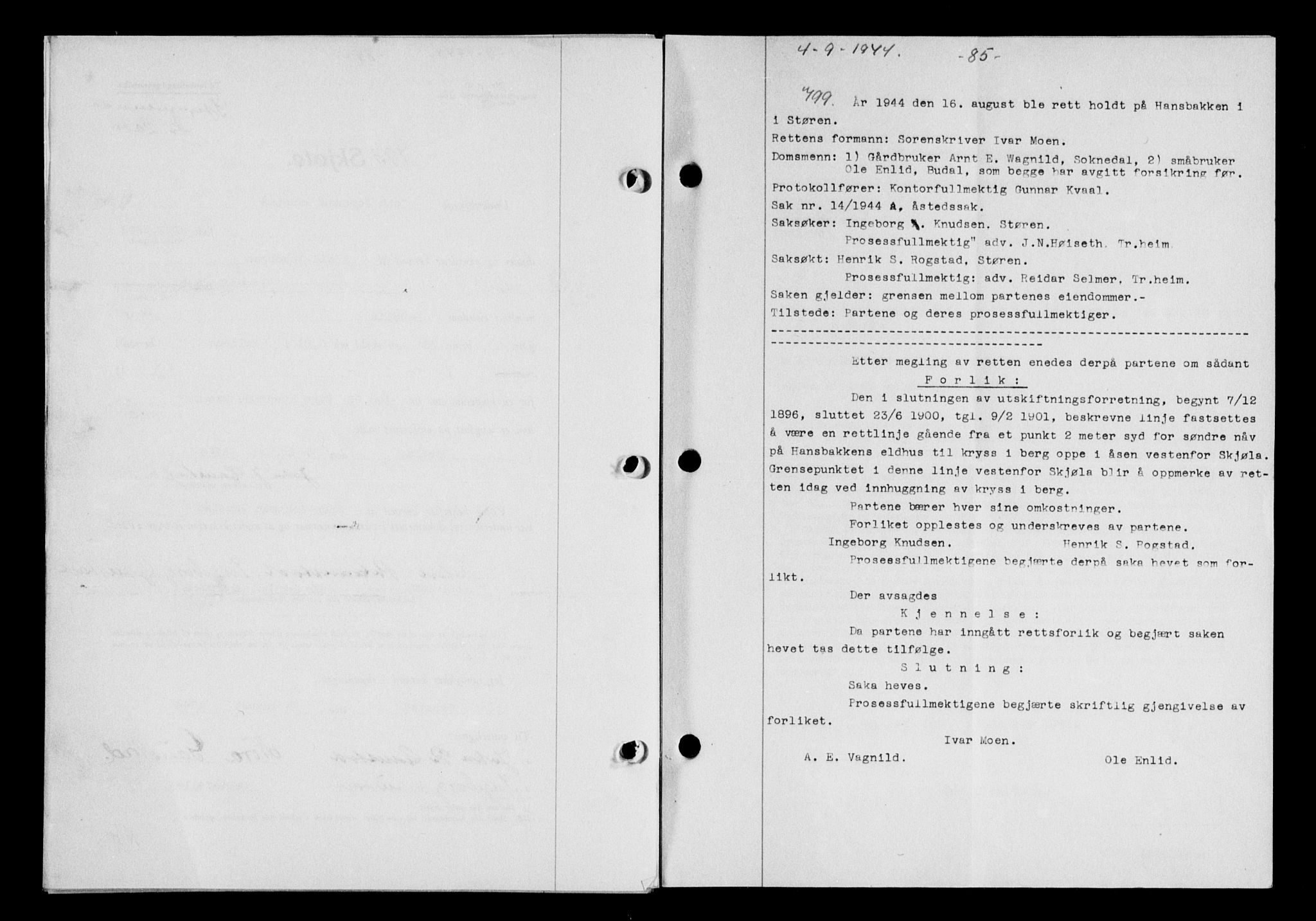 Gauldal sorenskriveri, SAT/A-0014/1/2/2C/L0058: Mortgage book no. 63, 1944-1945, Diary no: : 799/1944