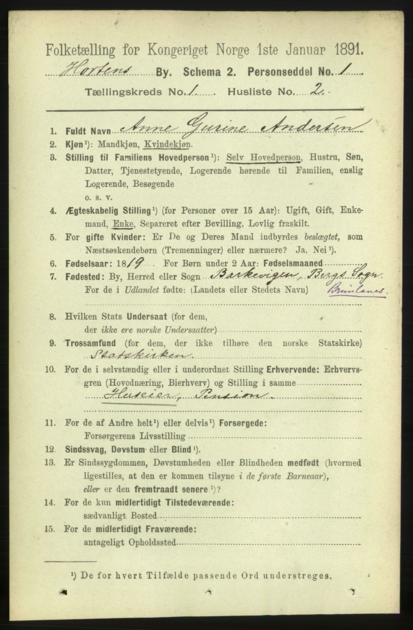 RA, 1891 census for 0703 Horten, 1891, p. 1521