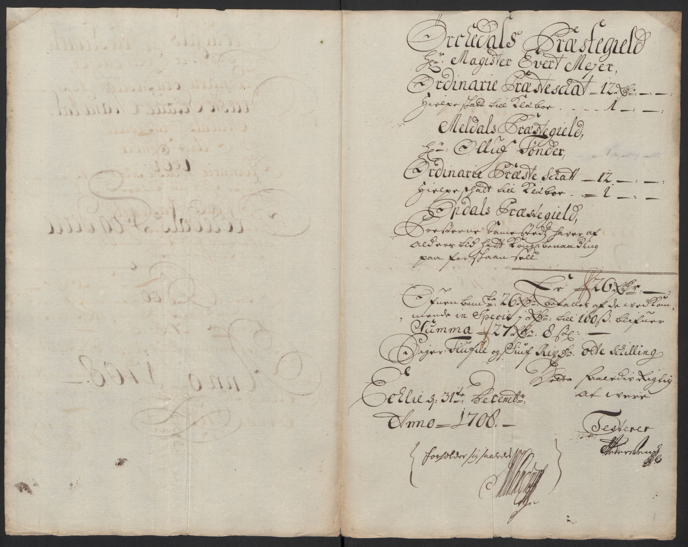 Rentekammeret inntil 1814, Reviderte regnskaper, Fogderegnskap, AV/RA-EA-4092/R60/L3958: Fogderegnskap Orkdal og Gauldal, 1708, p. 195