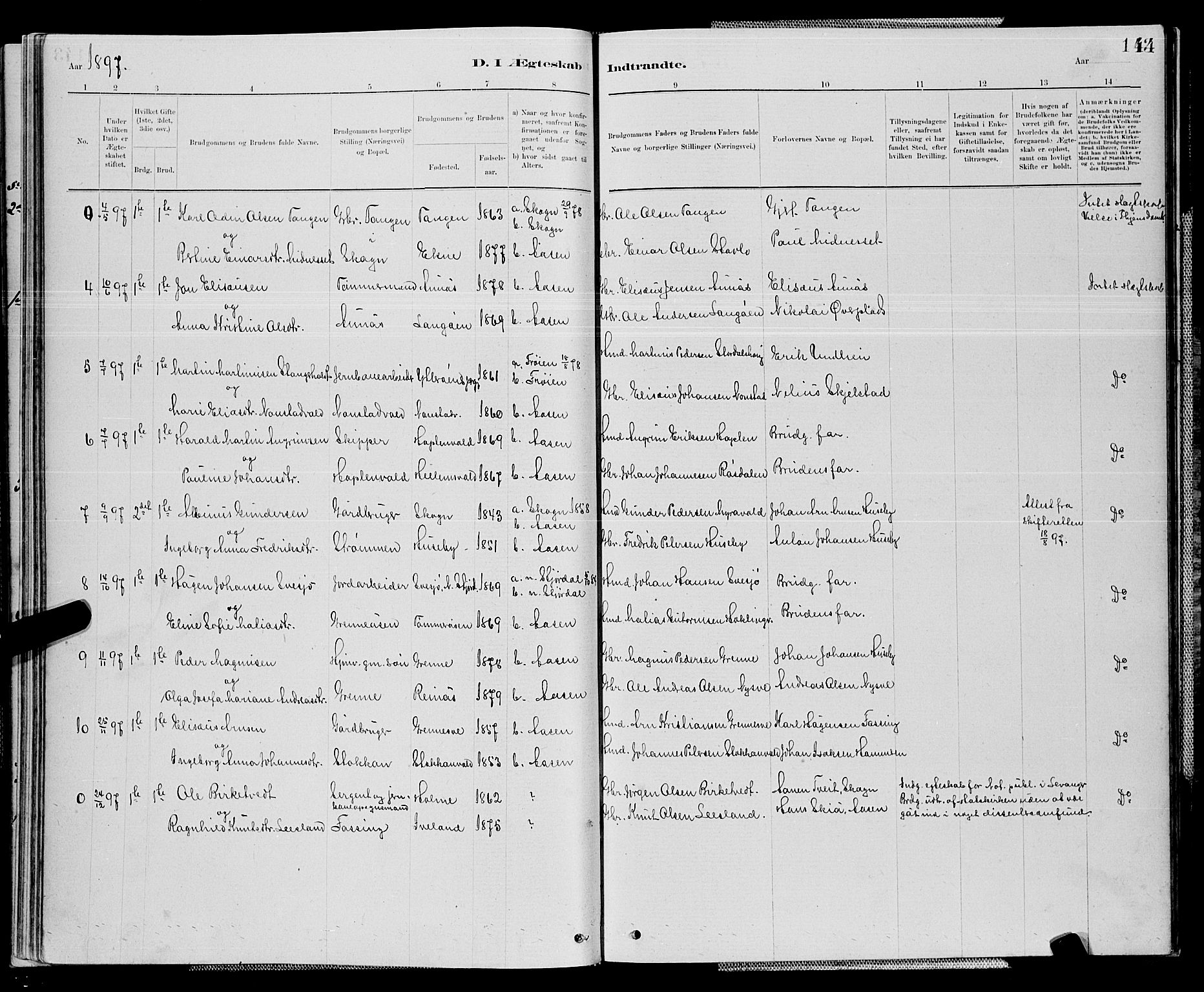 Ministerialprotokoller, klokkerbøker og fødselsregistre - Nord-Trøndelag, AV/SAT-A-1458/714/L0134: Parish register (copy) no. 714C03, 1878-1898, p. 144