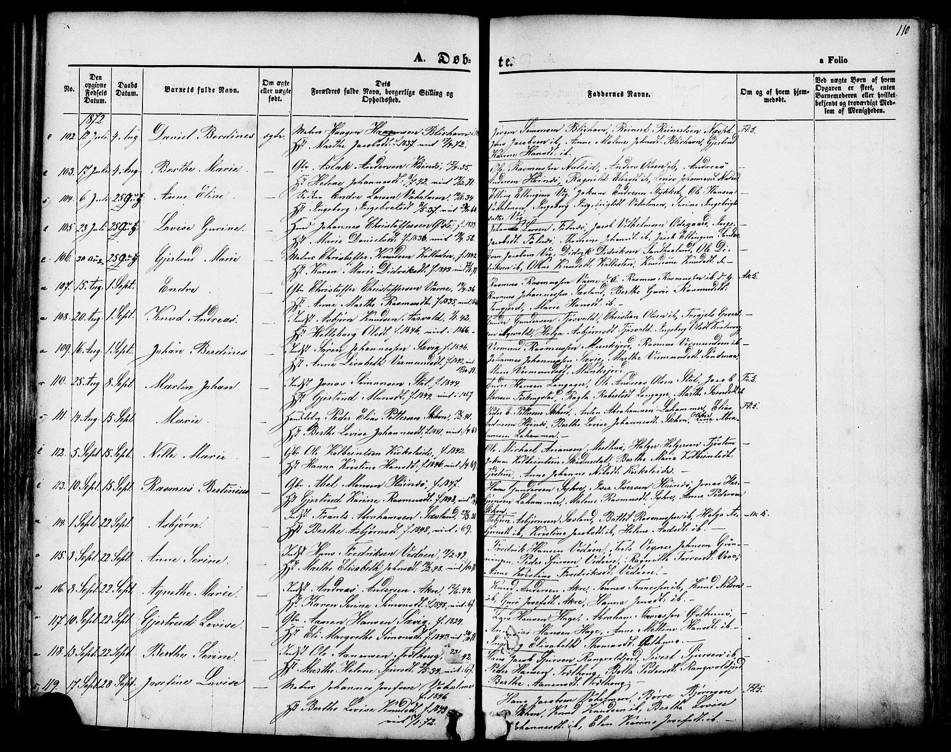 Skudenes sokneprestkontor, AV/SAST-A -101849/H/Ha/Haa/L0006: Parish register (official) no. A 4, 1864-1881, p. 110