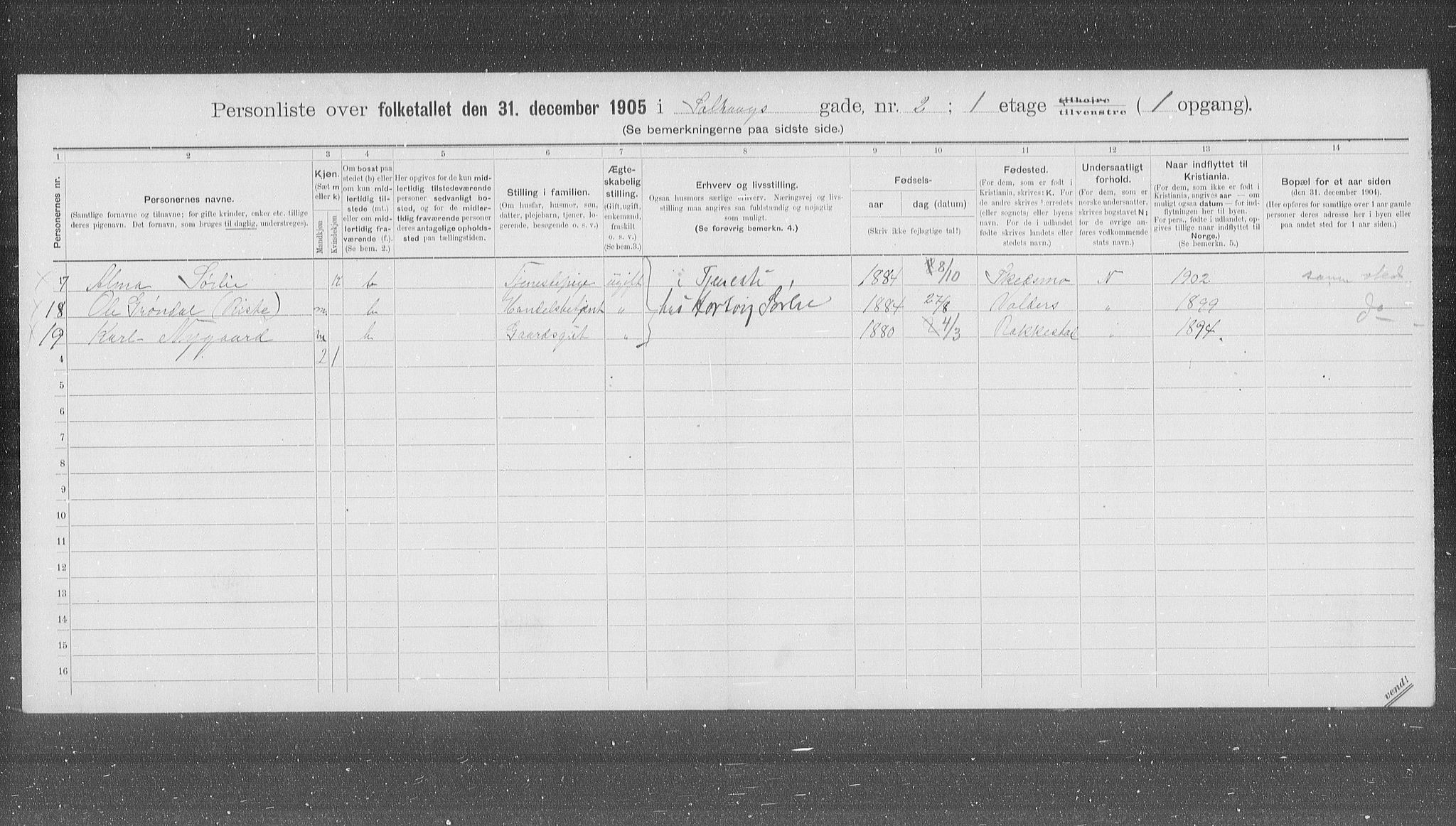 OBA, Municipal Census 1905 for Kristiania, 1905, p. 51566
