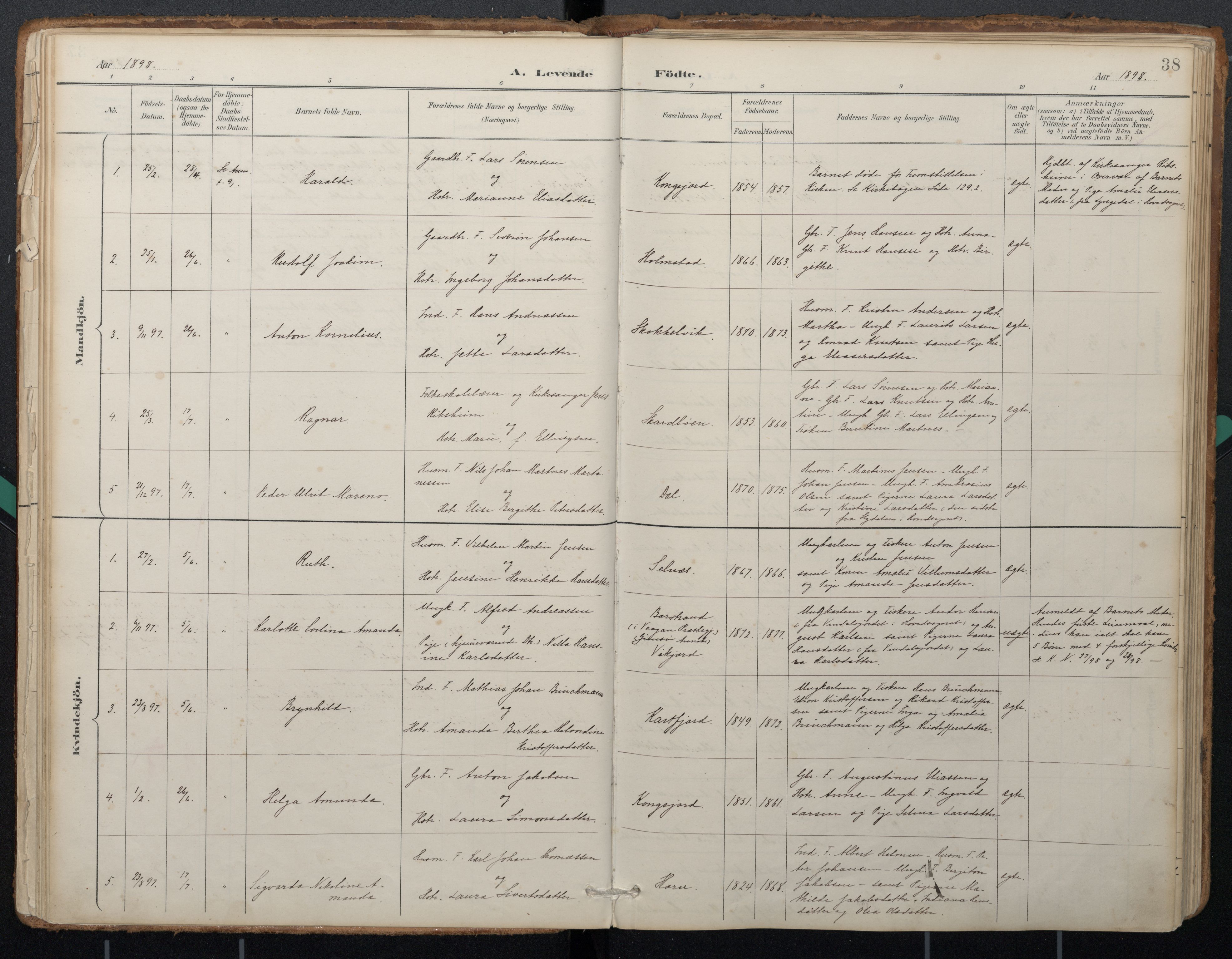 Ministerialprotokoller, klokkerbøker og fødselsregistre - Nordland, SAT/A-1459/884/L1193: Parish register (official) no. 884A01, 1888-1905, p. 38