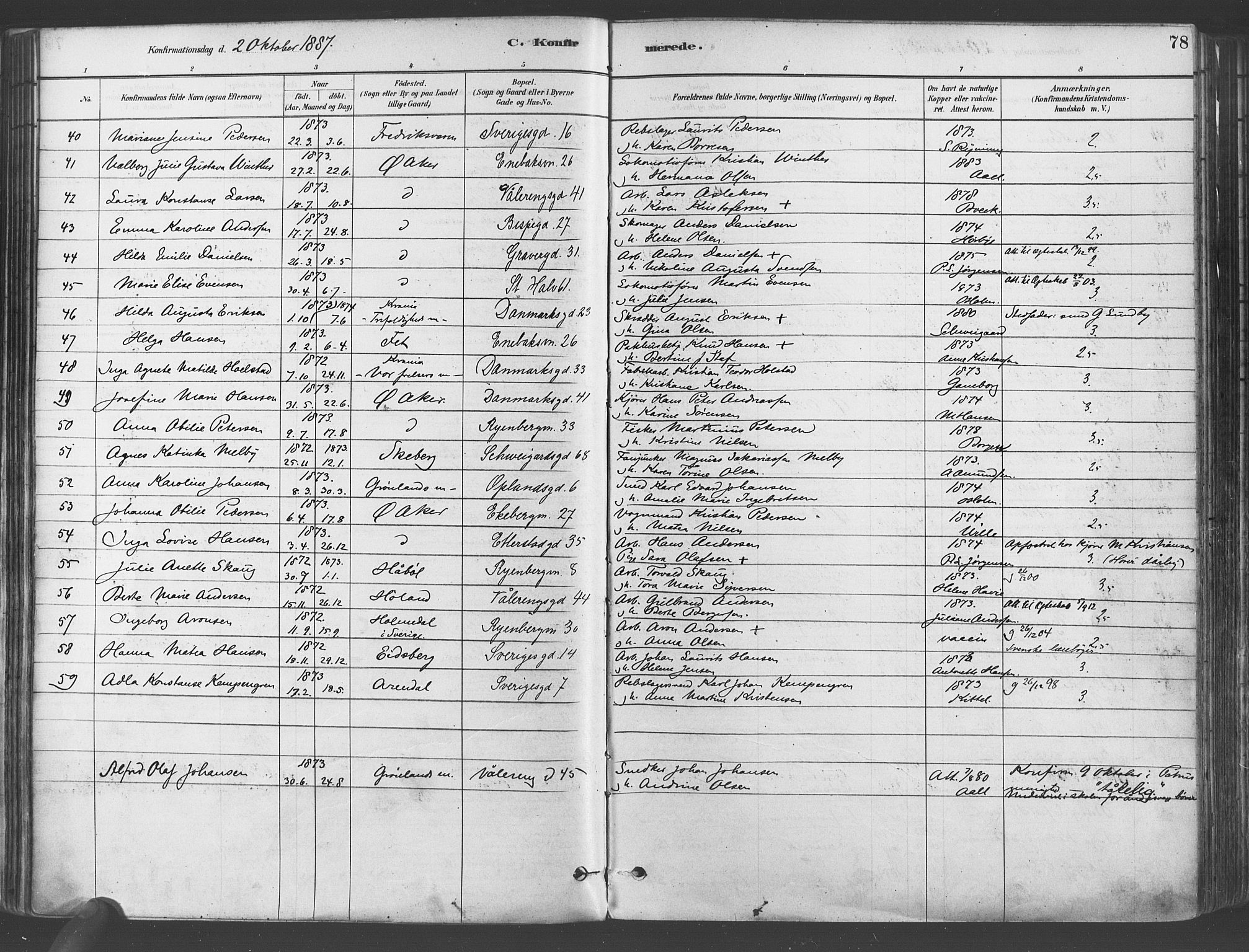 Gamlebyen prestekontor Kirkebøker, AV/SAO-A-10884/F/Fa/L0006: Parish register (official) no. 6, 1881-1890, p. 78