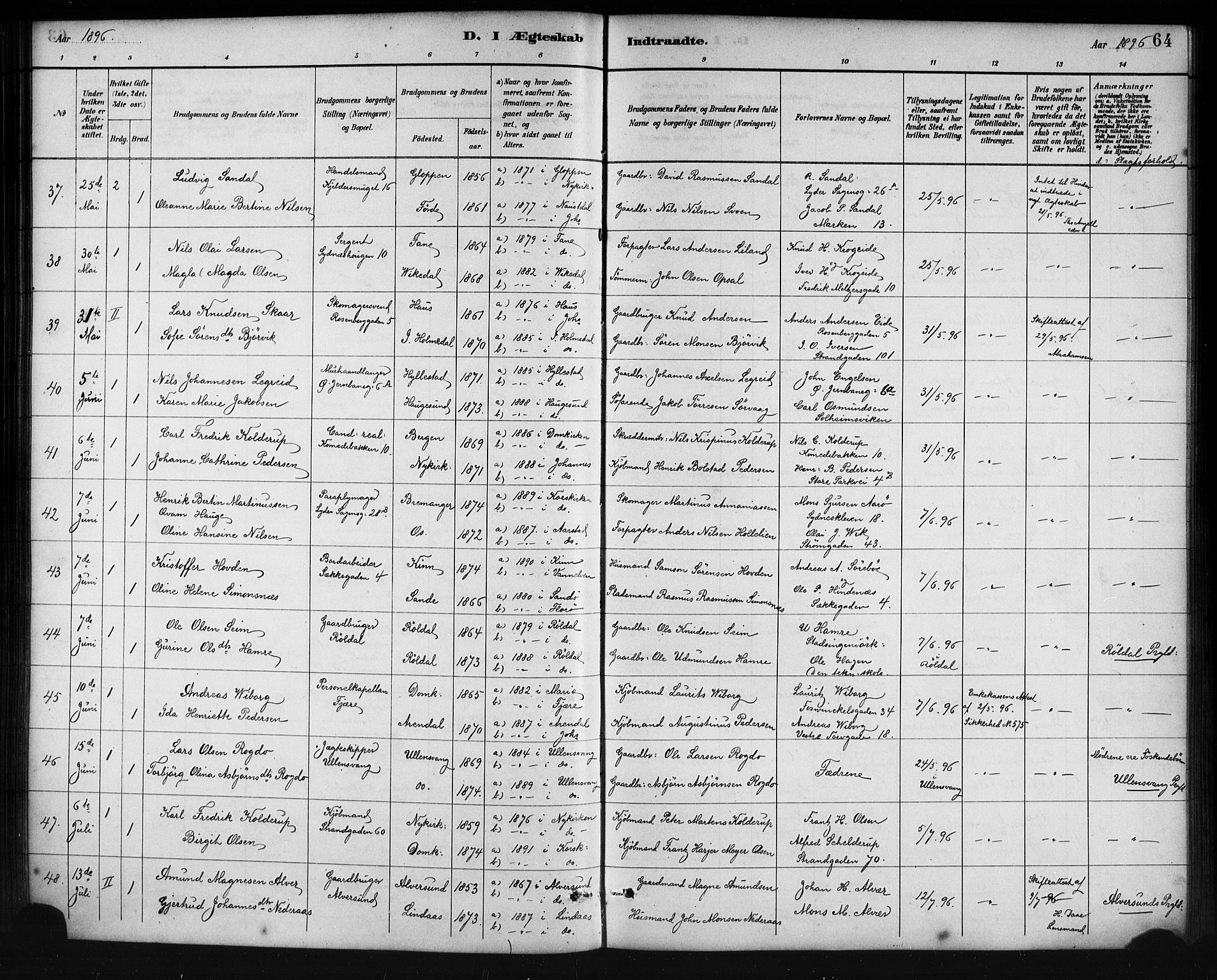 Johanneskirken sokneprestembete, SAB/A-76001/H/Hab: Parish register (copy) no. C 1, 1885-1912, p. 64