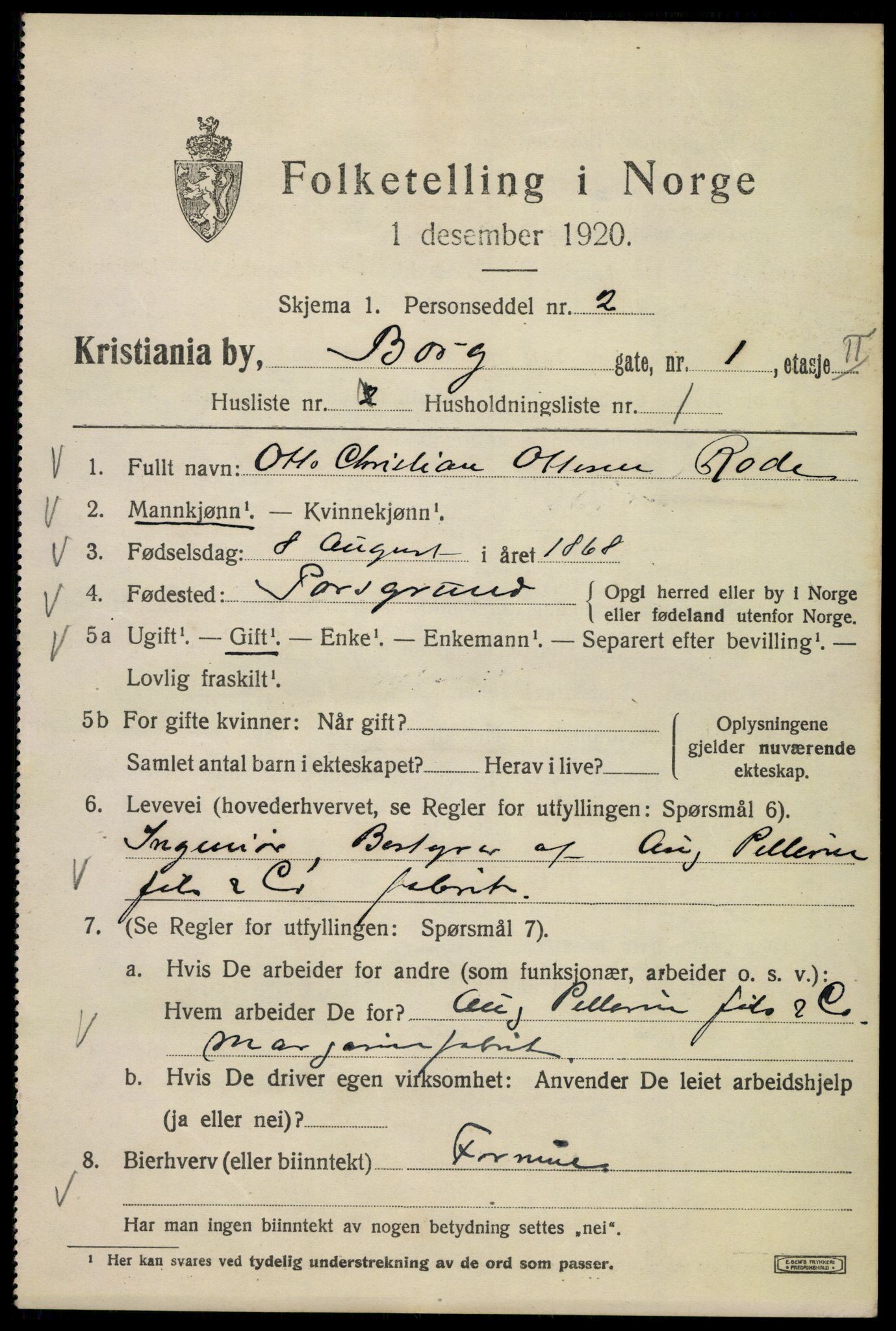 SAO, 1920 census for Kristiania, 1920, p. 167703