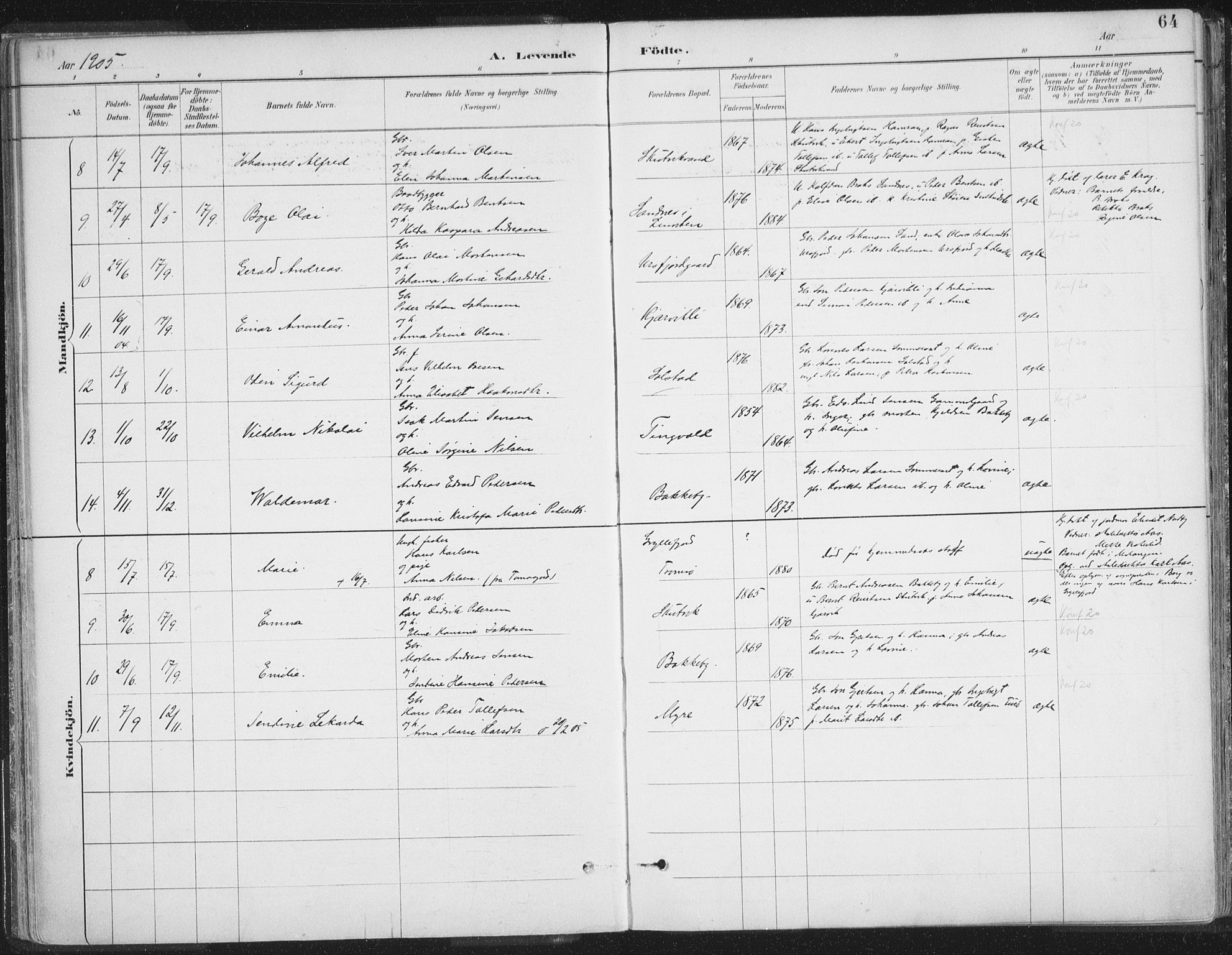 Balsfjord sokneprestembete, AV/SATØ-S-1303/G/Ga/L0007kirke: Parish register (official) no. 7, 1887-1909, p. 64