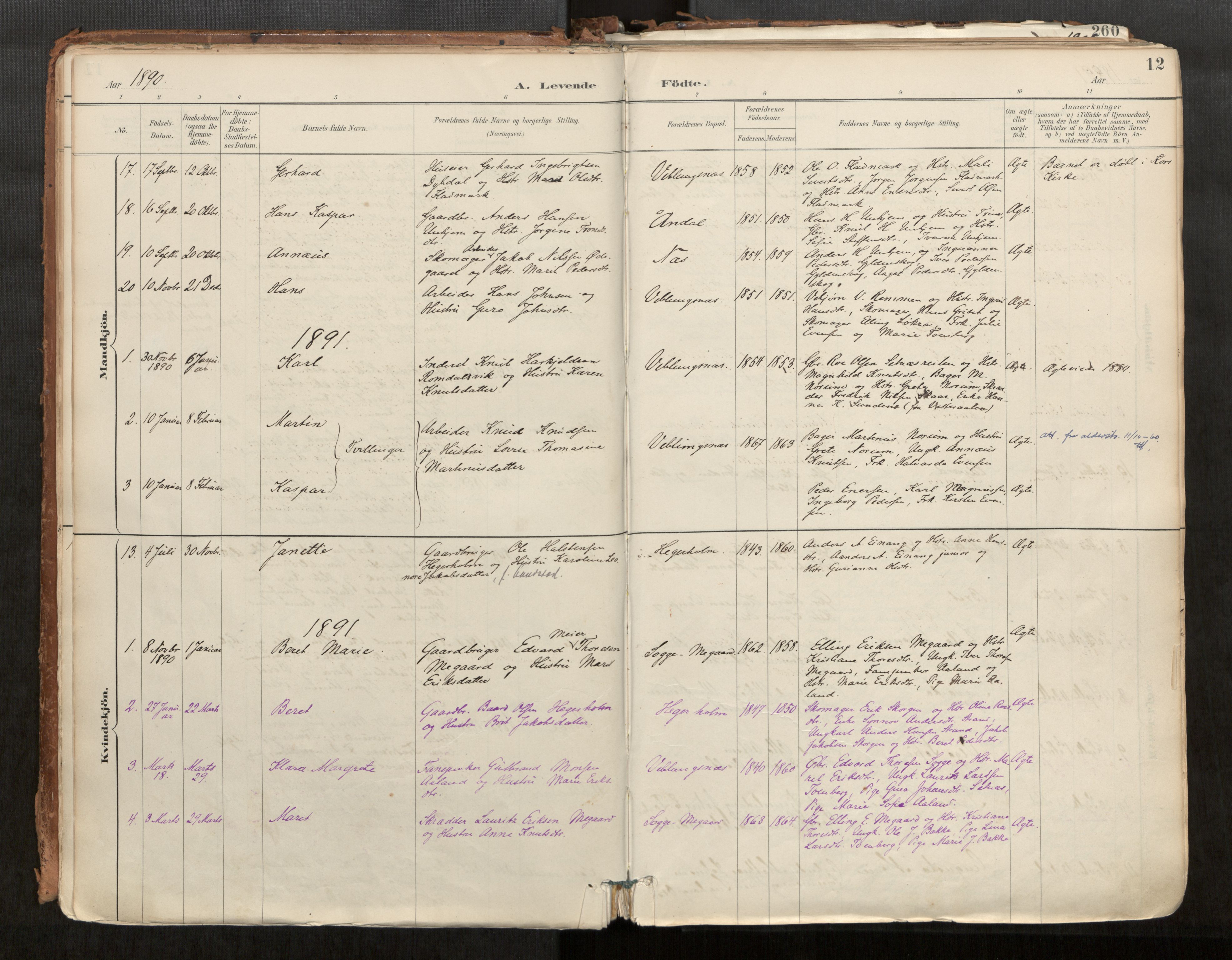 Ministerialprotokoller, klokkerbøker og fødselsregistre - Møre og Romsdal, SAT/A-1454/544/L0585: Parish register (official) no. 544A06, 1887-1924, p. 12
