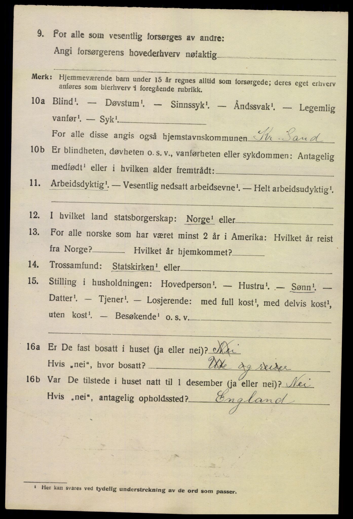 SAK, 1920 census for Oddernes, 1920, p. 8974