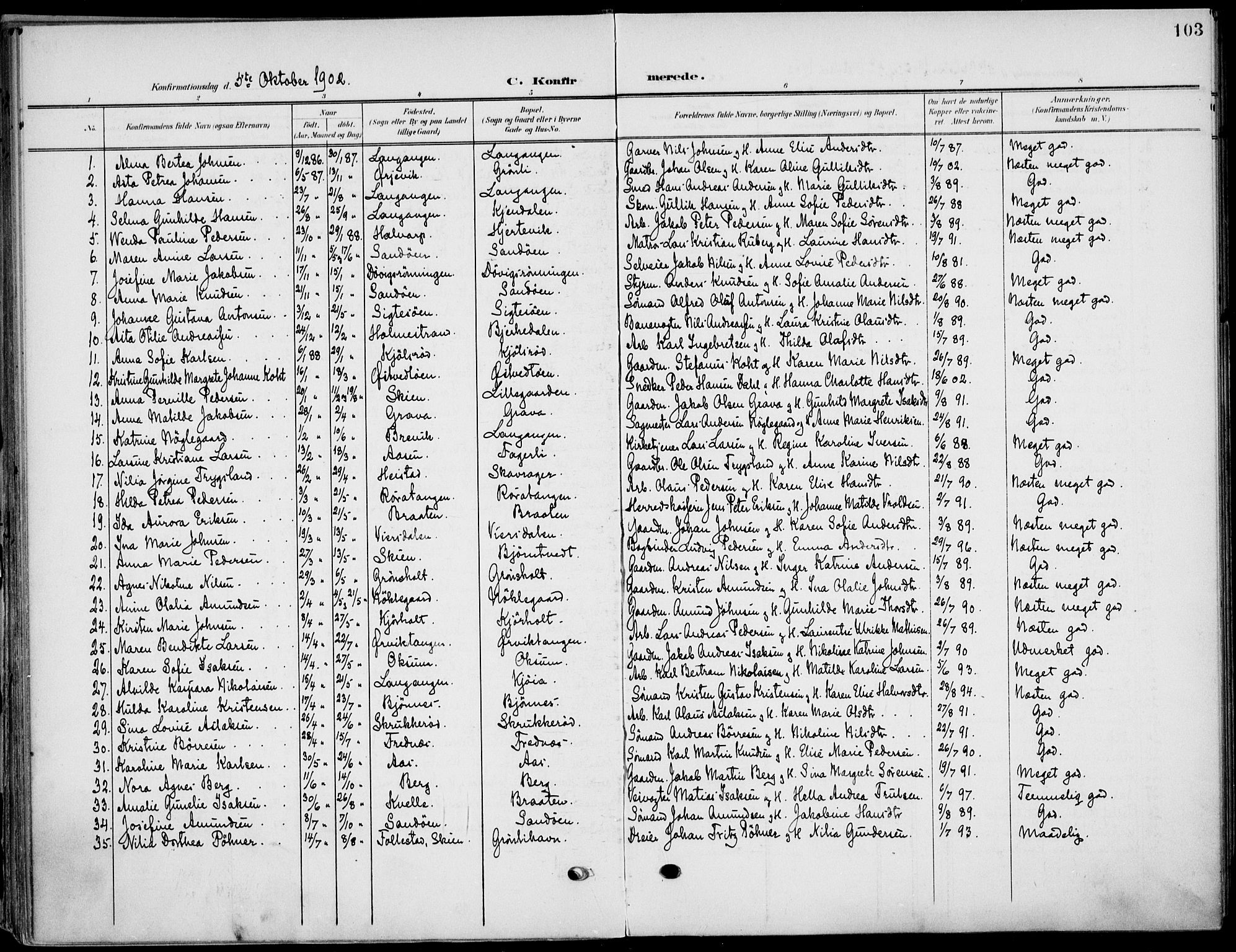 Eidanger kirkebøker, AV/SAKO-A-261/F/Fa/L0013: Parish register (official) no. 13, 1900-1913, p. 103