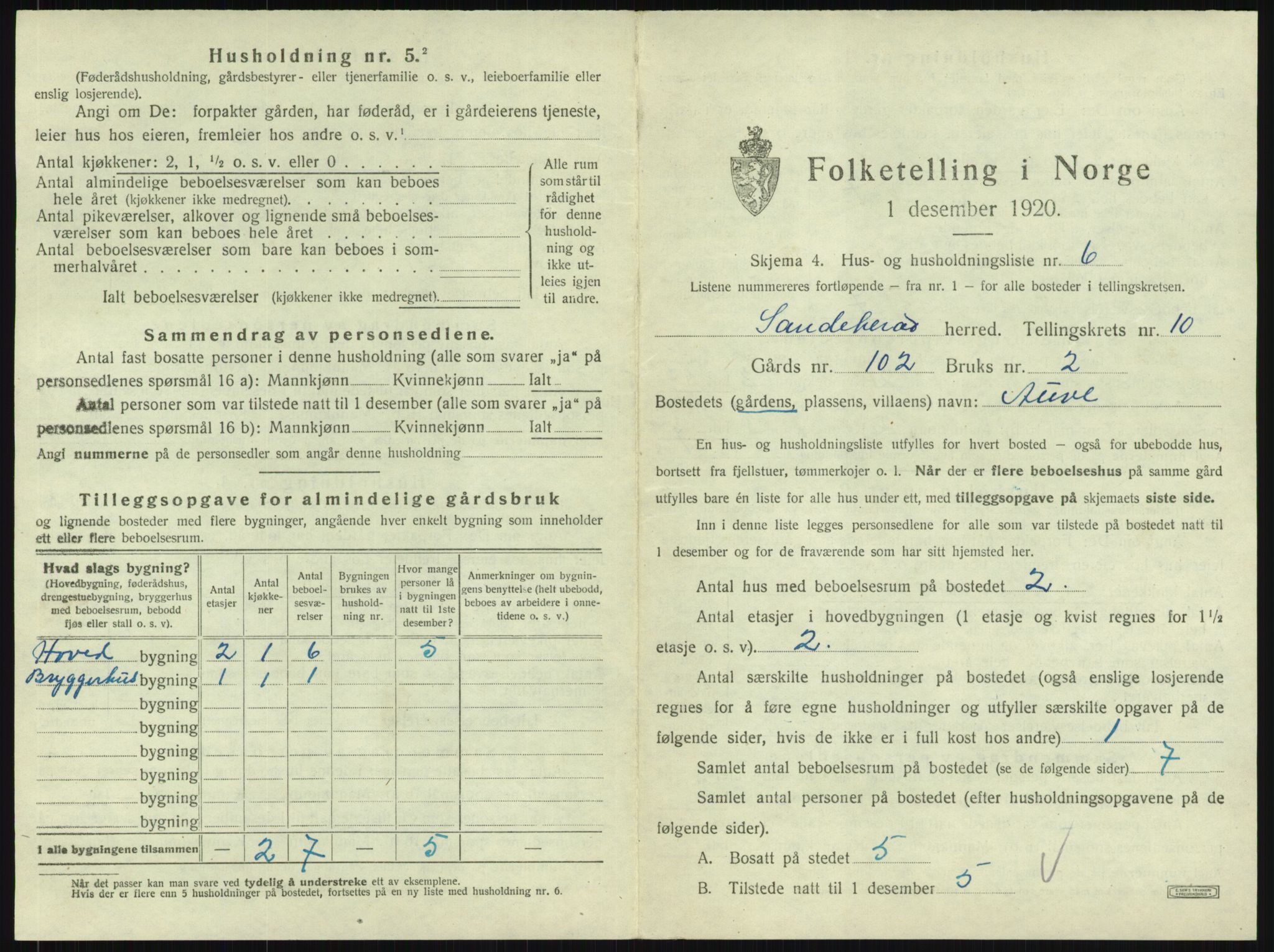 SAKO, 1920 census for Sandeherred, 1920, p. 2062