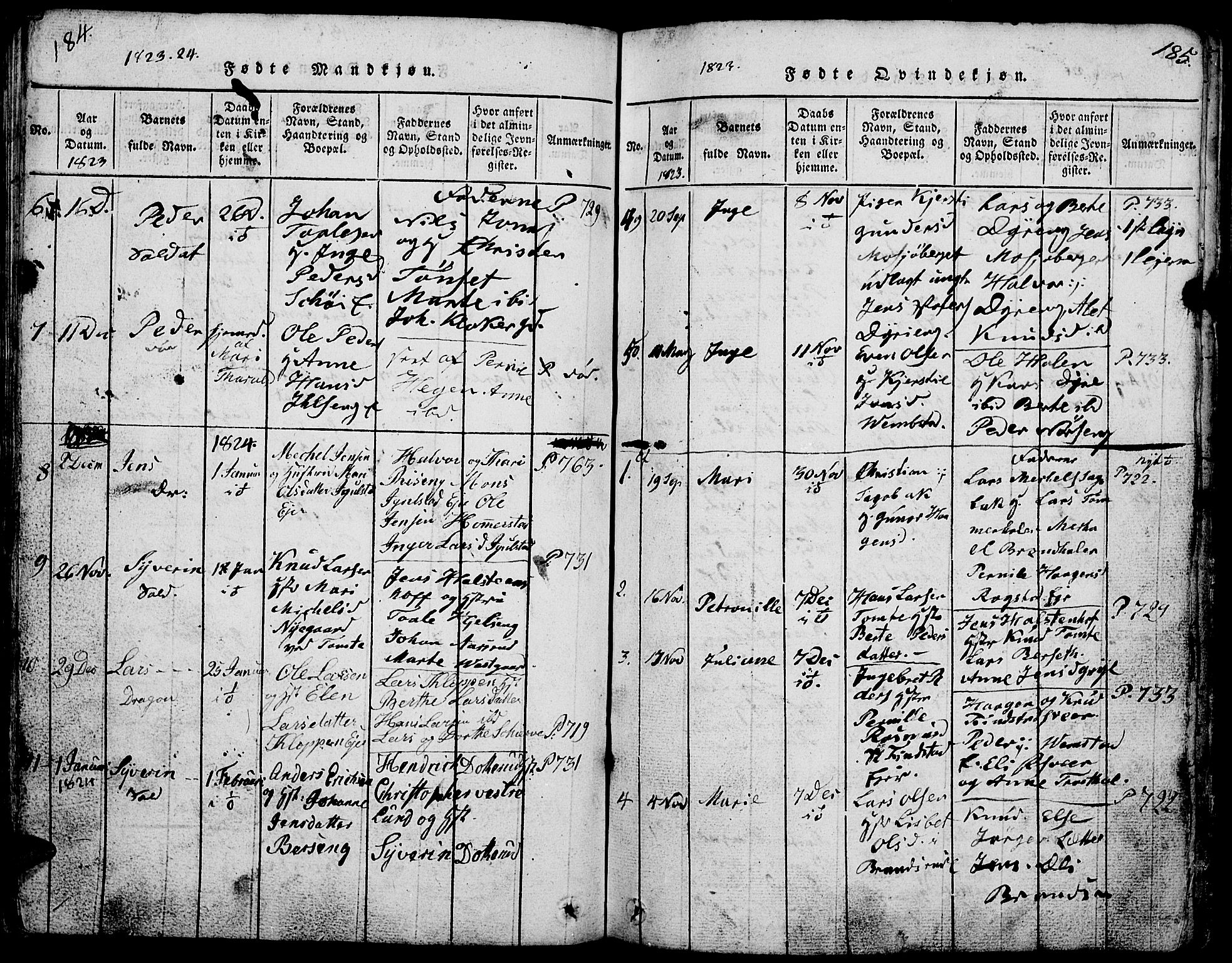 Løten prestekontor, SAH/PREST-022/L/La/L0001: Parish register (copy) no. 1, 1812-1832, p. 184-185