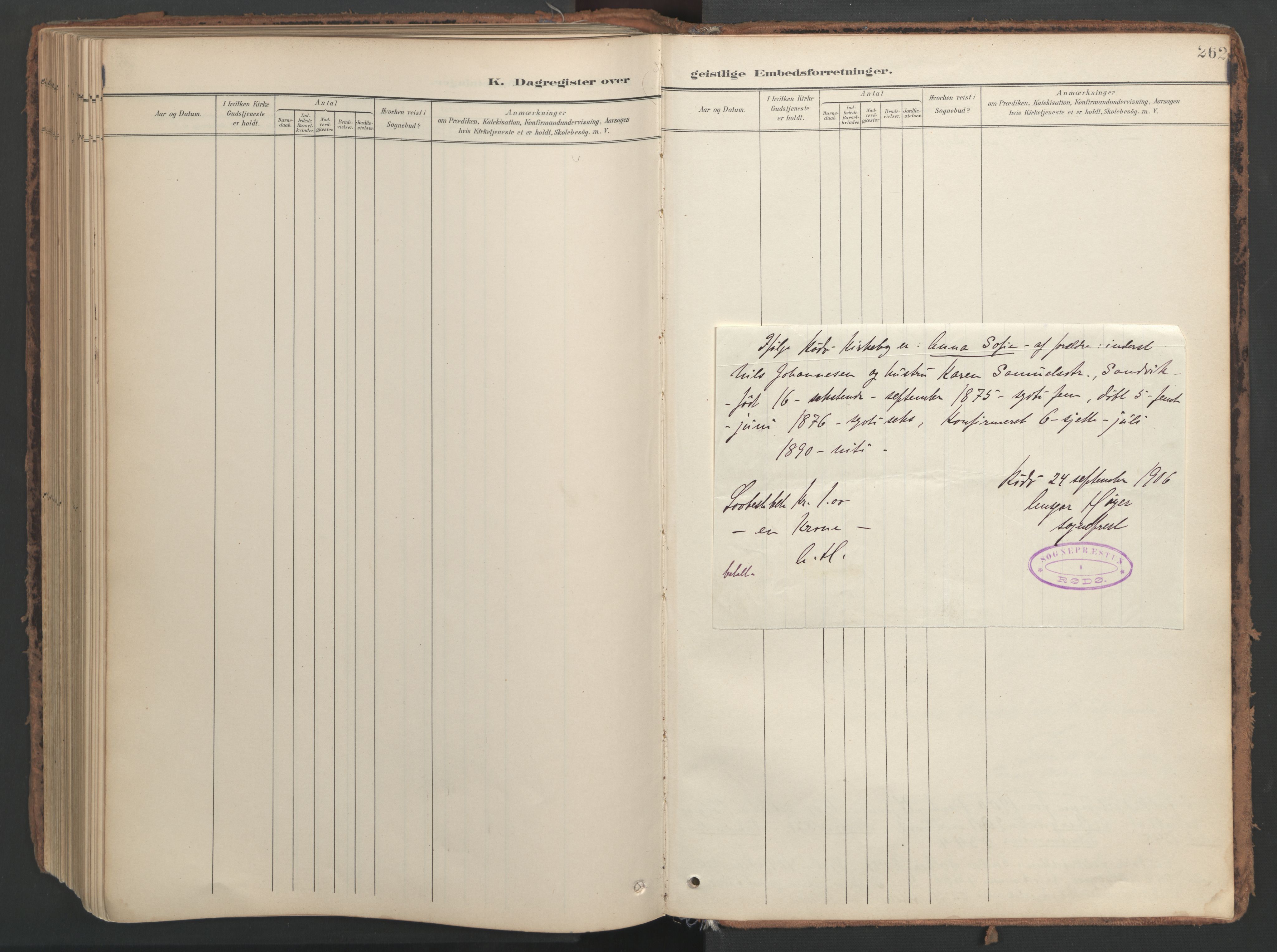 Ministerialprotokoller, klokkerbøker og fødselsregistre - Nord-Trøndelag, SAT/A-1458/741/L0397: Parish register (official) no. 741A11, 1901-1911, p. 262
