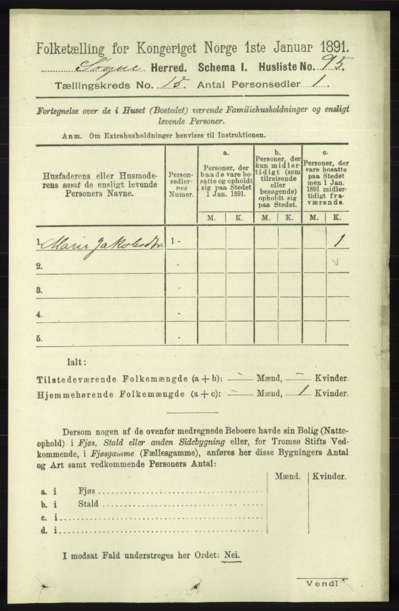 RA, 1891 census for 1018 Søgne, 1891, p. 3892