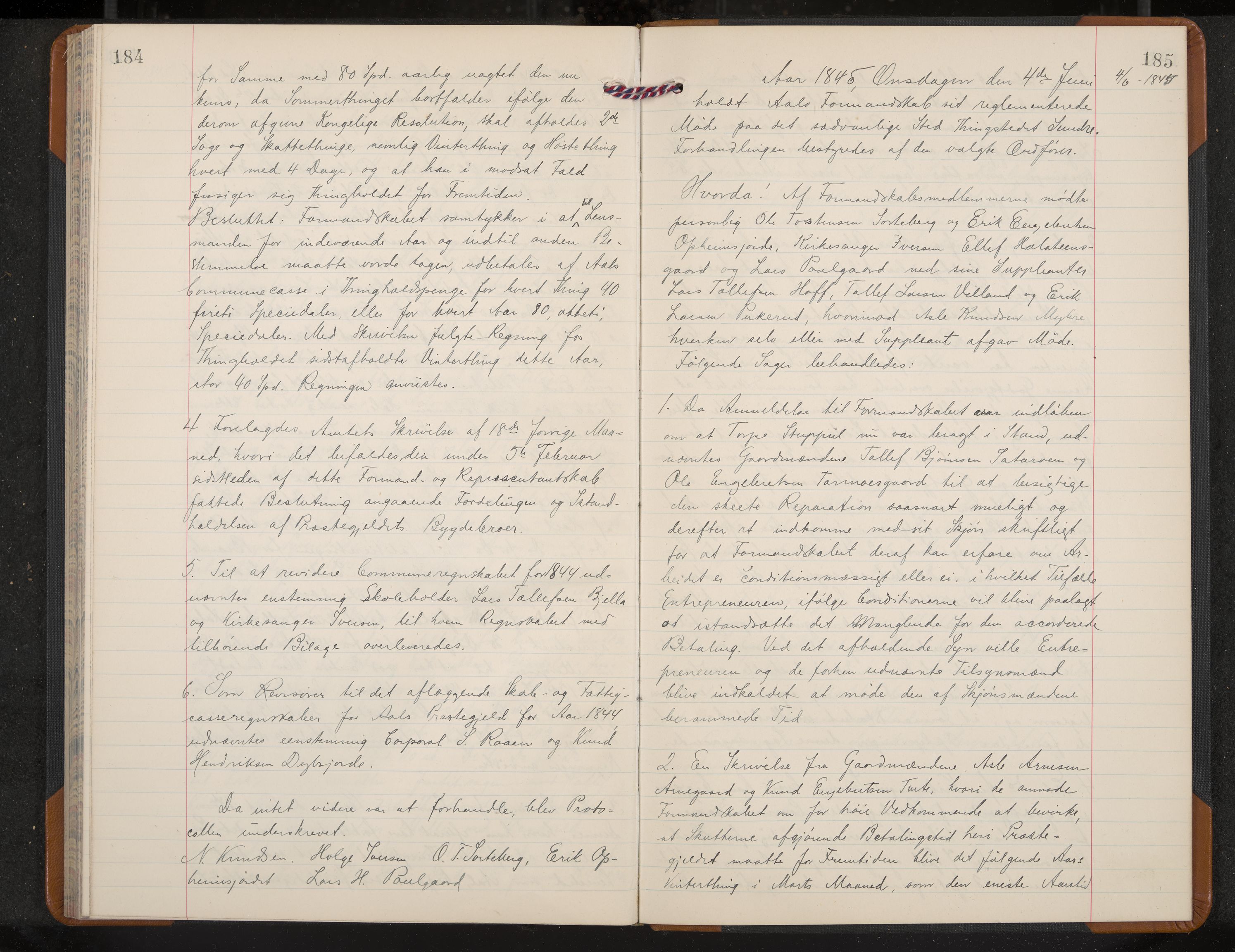 Ål formannskap og sentraladministrasjon, IKAK/0619021/A/Aa/L0001: Utskrift av møtebok, 1838-1845, p. 184-185