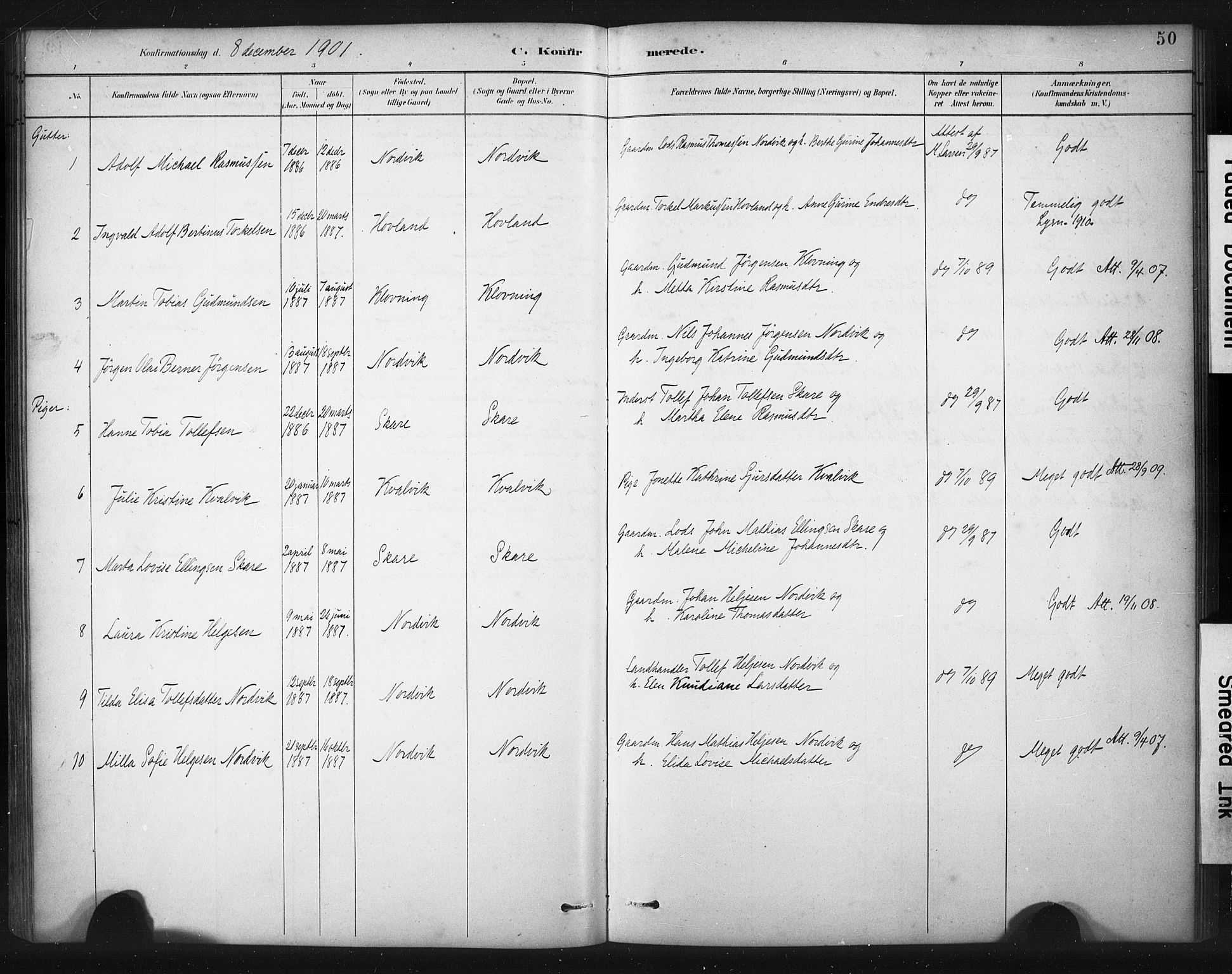 Torvastad sokneprestkontor, AV/SAST-A -101857/H/Ha/Haa/L0016: Parish register (official) no. A 15, 1883-1903, p. 50