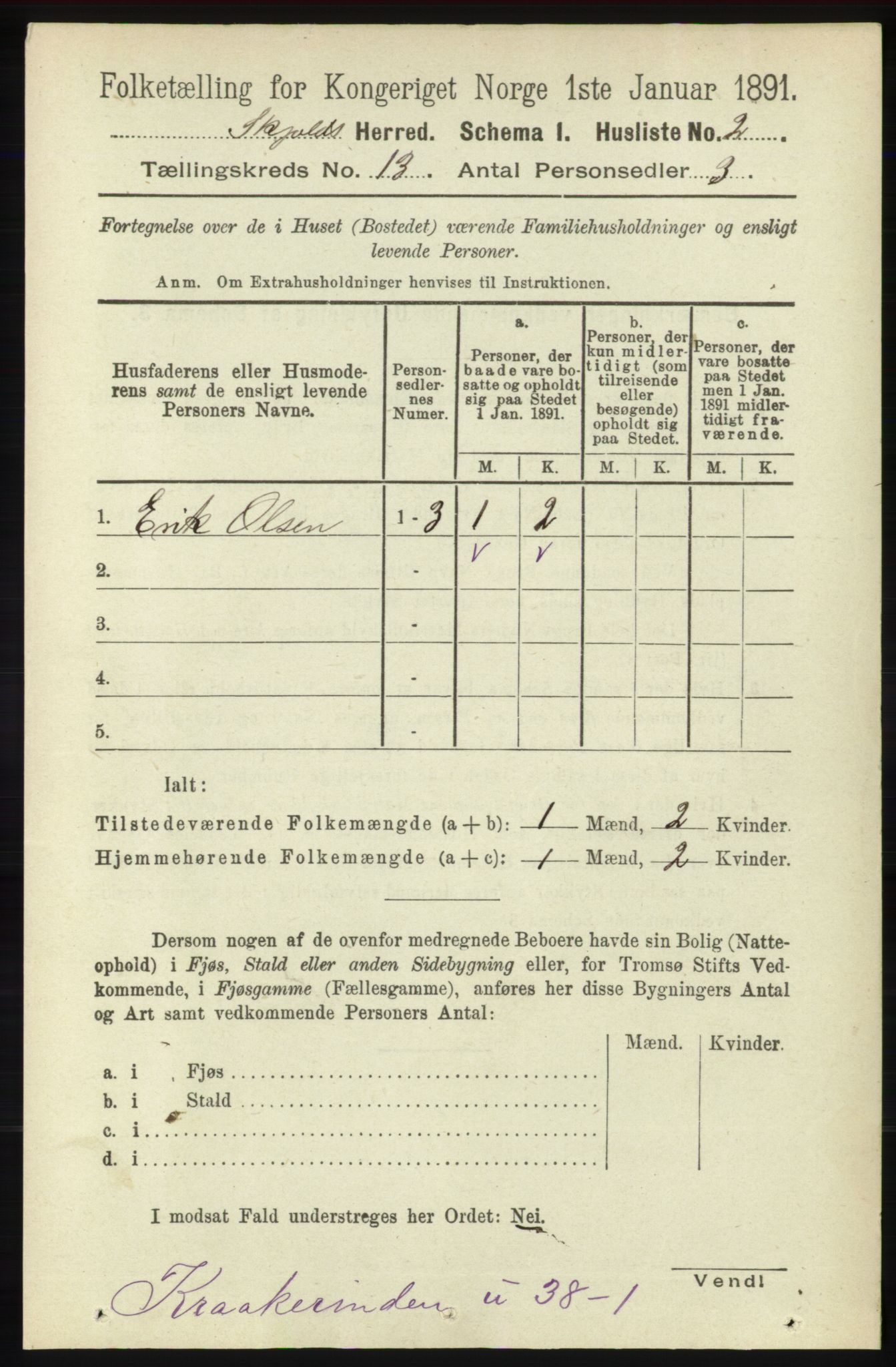 RA, 1891 census for 1154 Skjold, 1891, p. 2372