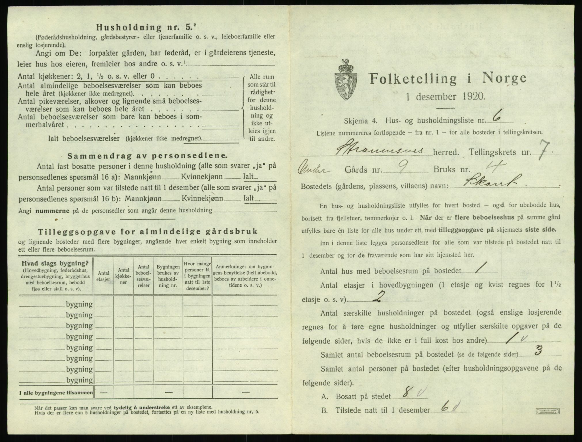 SAT, 1920 census for Straumsnes, 1920, p. 421