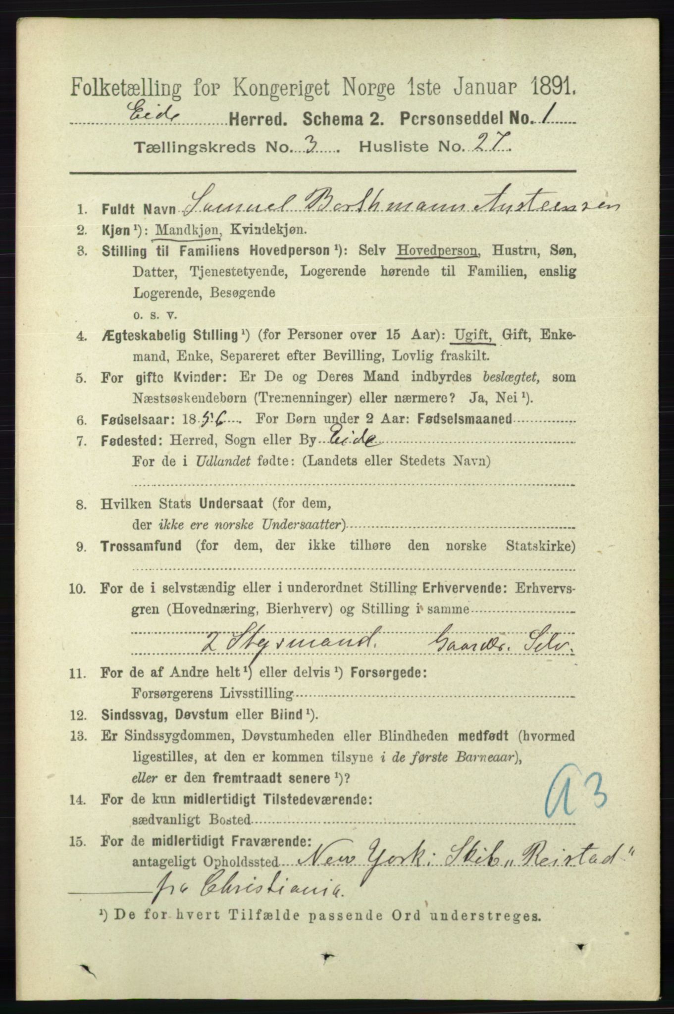 RA, 1891 census for 0925 Eide, 1891, p. 866