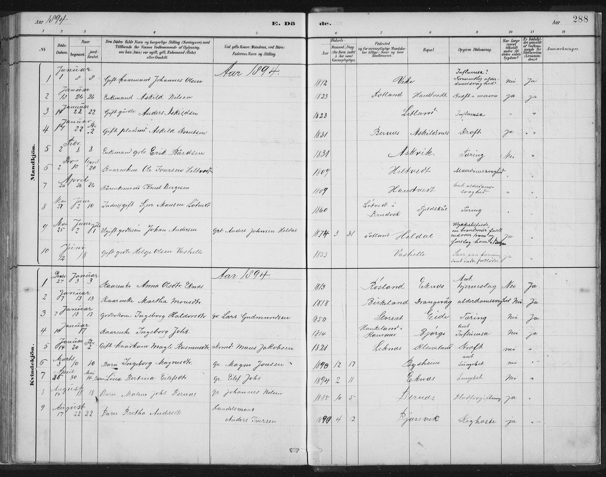 Hosanger sokneprestembete, AV/SAB-A-75801/H/Hab: Parish register (copy) no. A 3 II, 1882-1903, p. 288