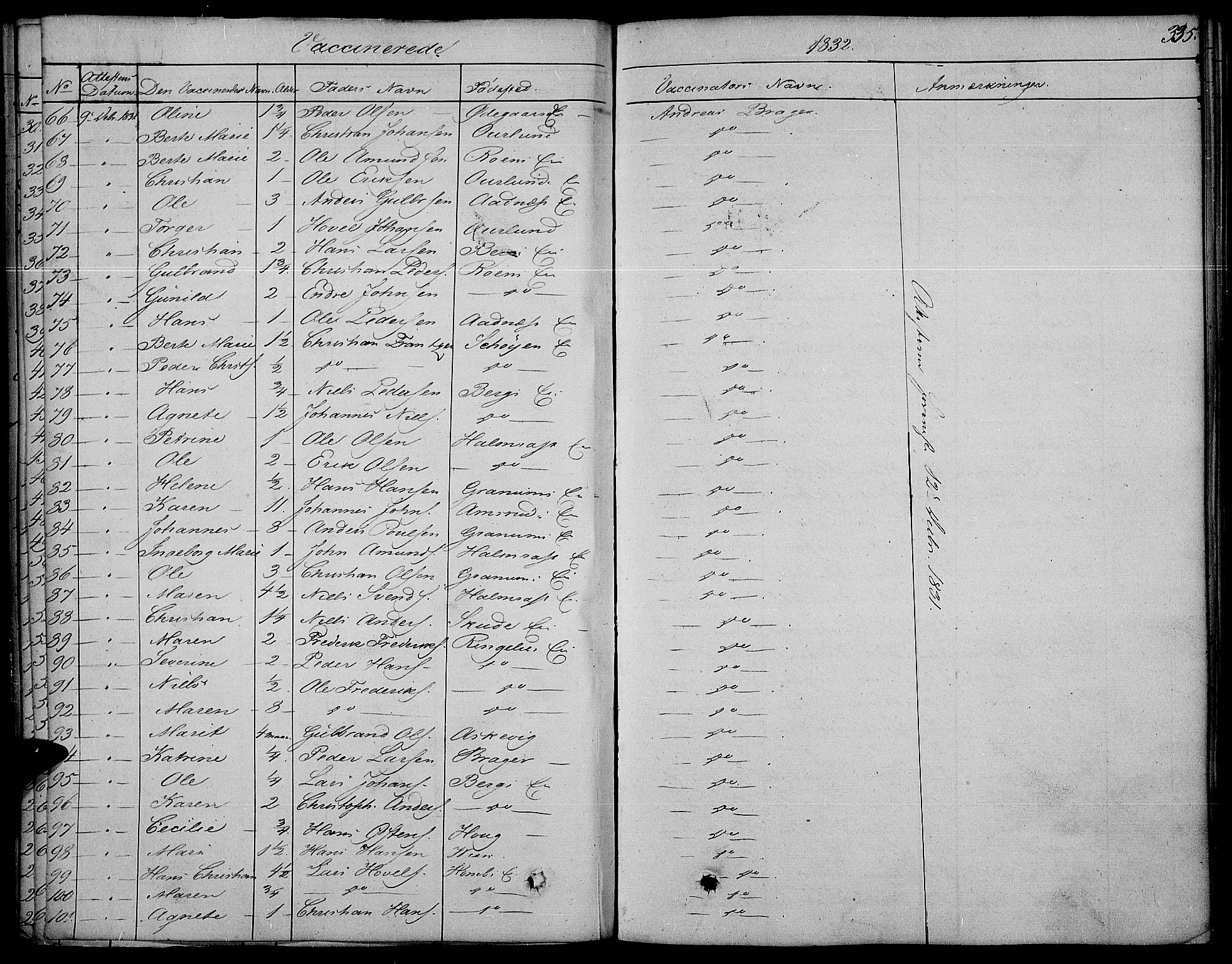 Land prestekontor, AV/SAH-PREST-120/H/Ha/Haa/L0008: Parish register (official) no. 8, 1830-1846, p. 335