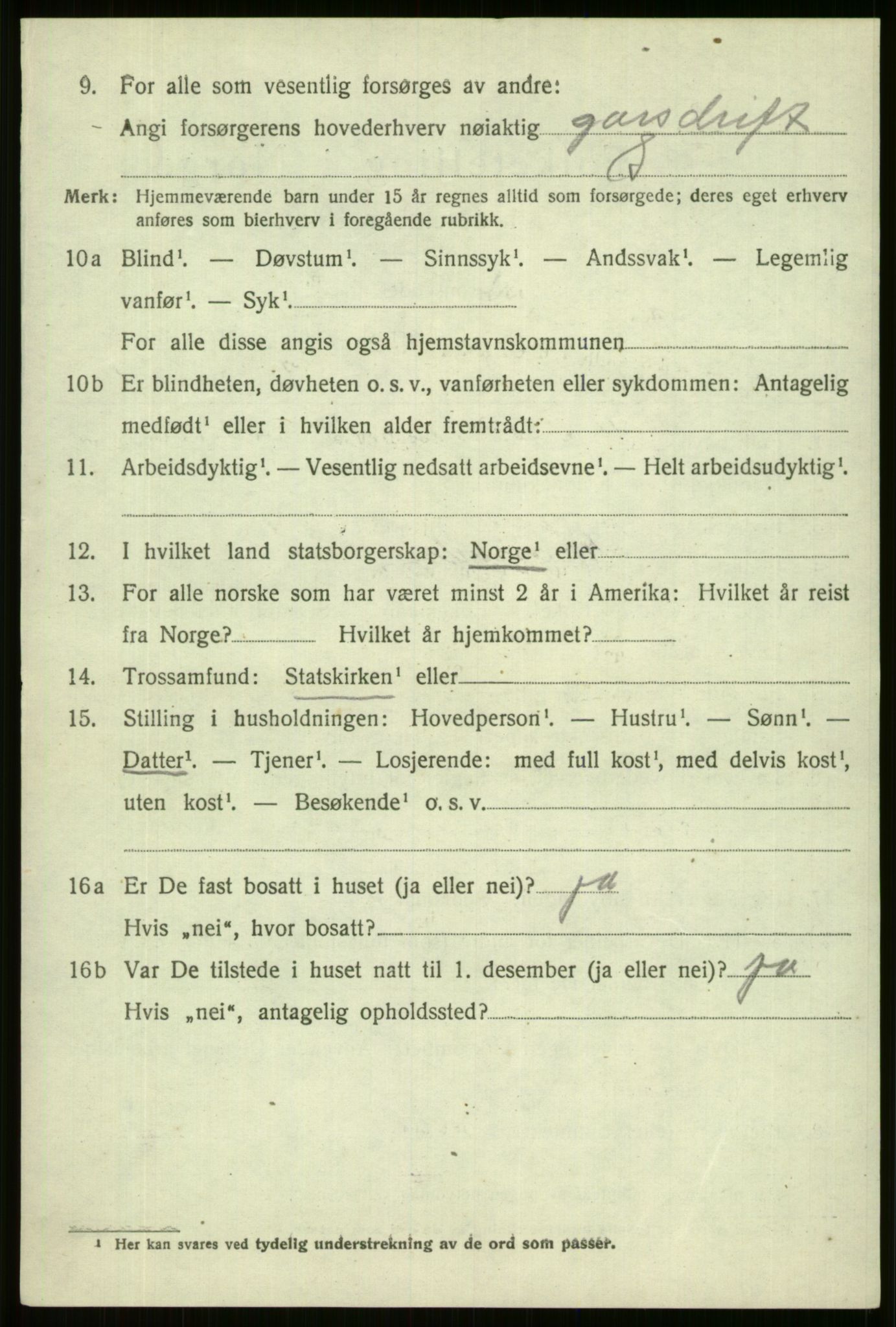 SAB, 1920 census for Vossestrand, 1920, p. 1447