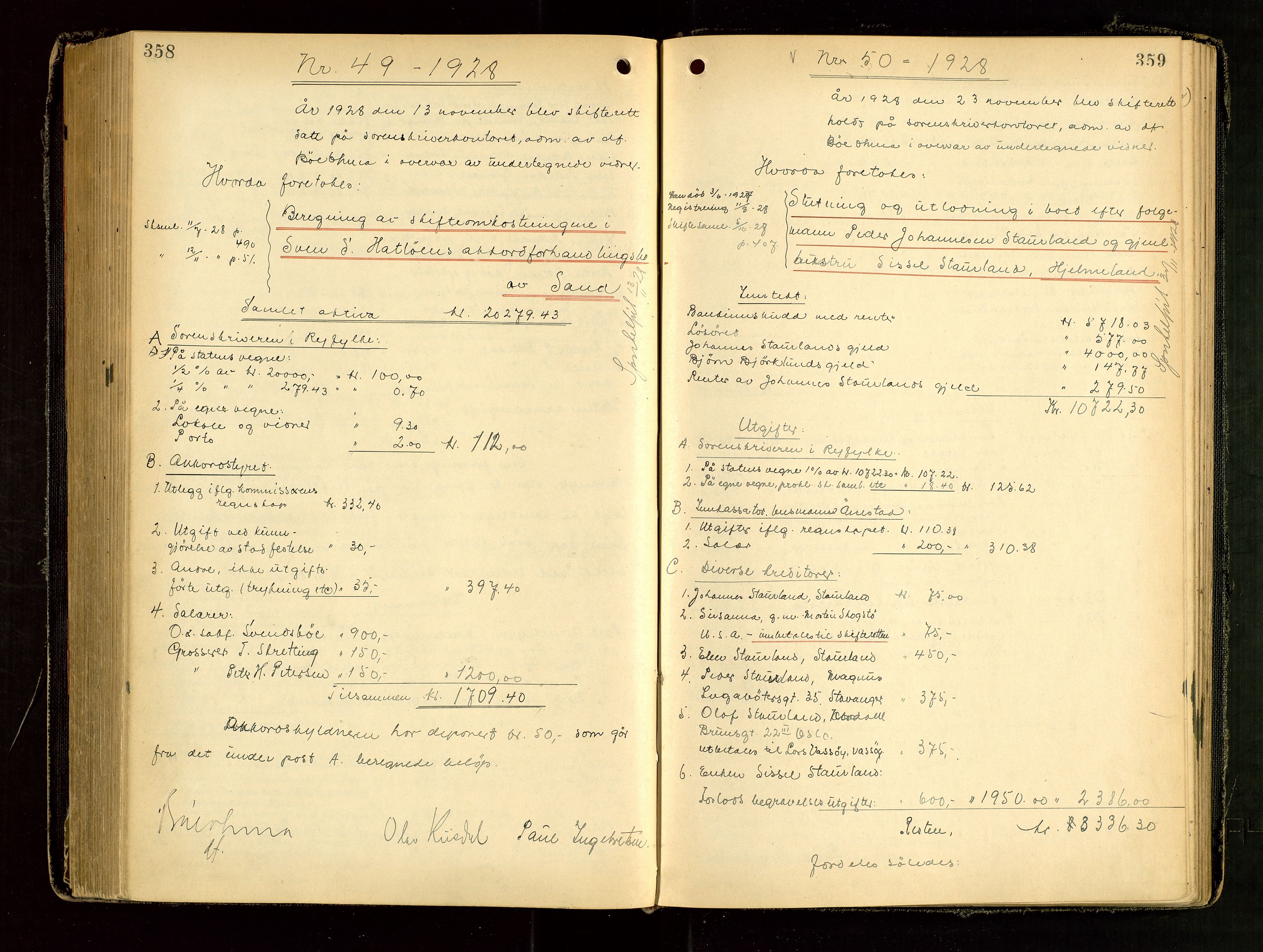 Ryfylke tingrett, AV/SAST-A-100055/001/IV/IVG/L0006: Skifteutlodningsprotokoll Med register, 1924-1929, p. 358-359