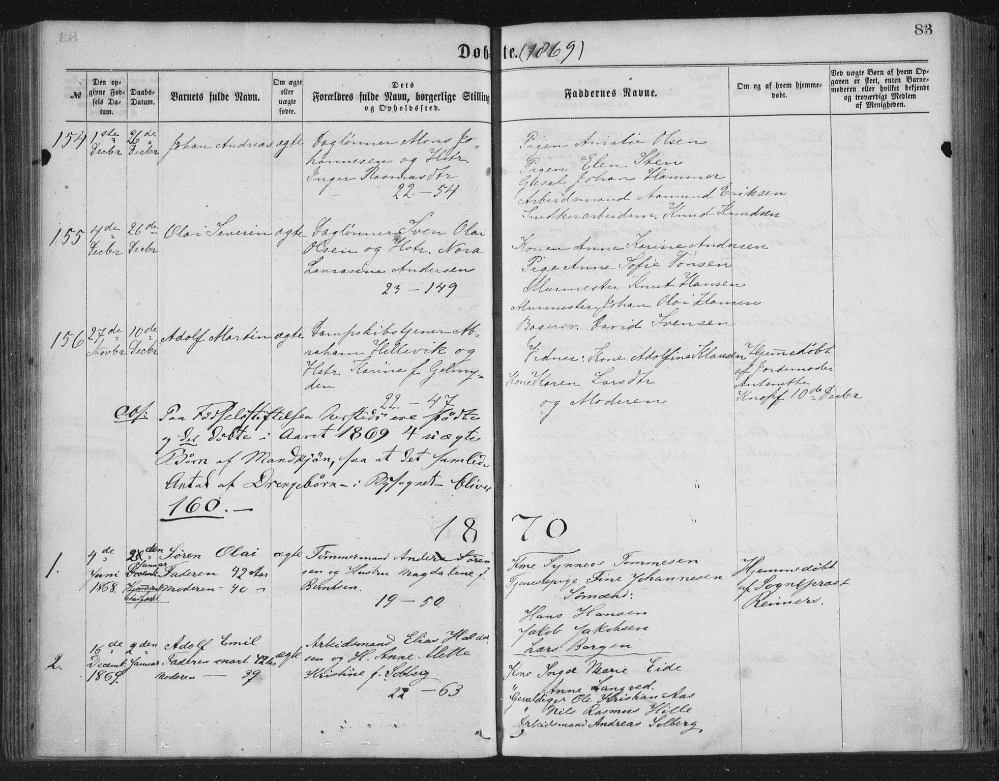 Korskirken sokneprestembete, SAB/A-76101/H/Haa/L0019: Parish register (official) no. B 5, 1866-1871, p. 83
