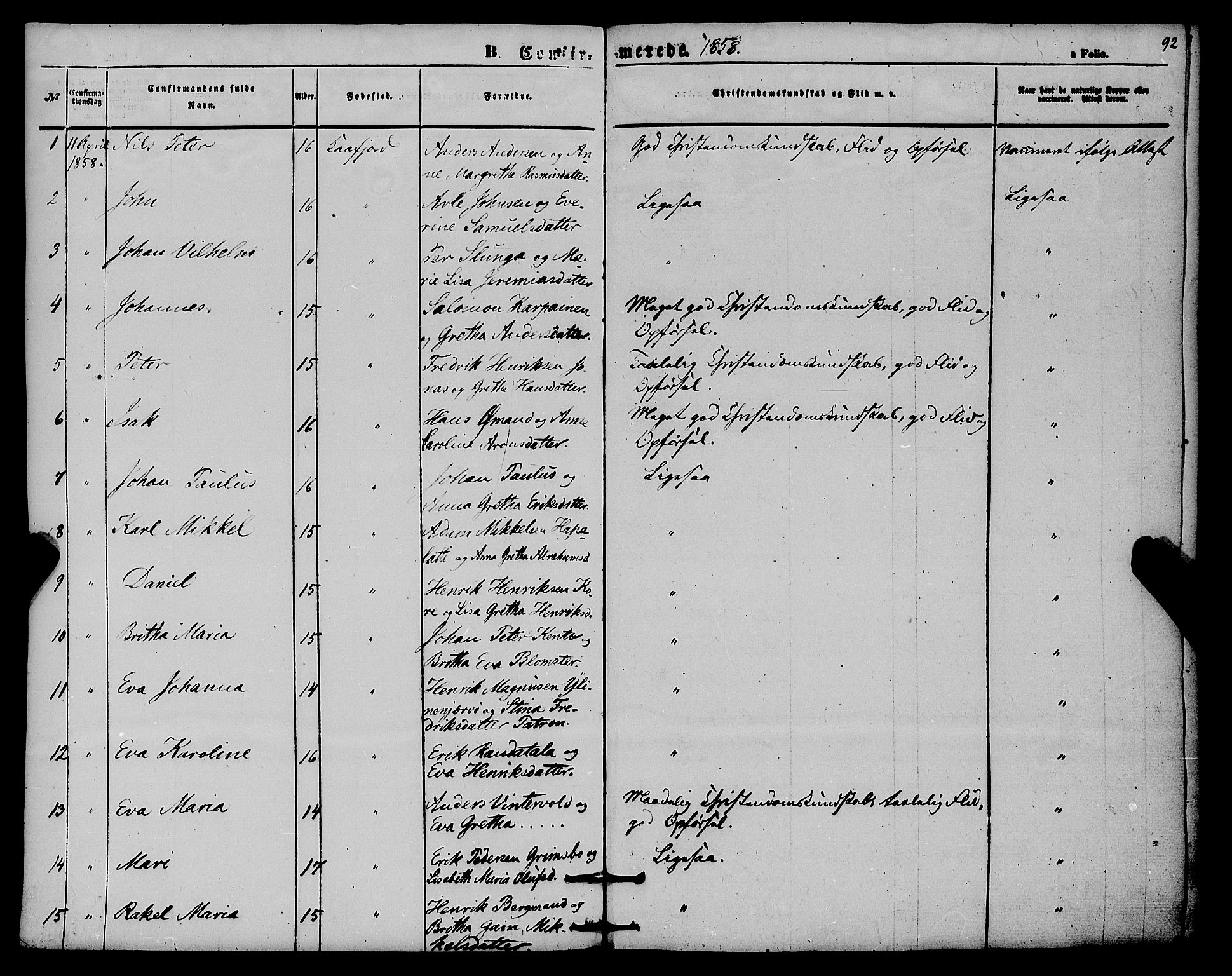 Alta sokneprestkontor, SATØ/S-1338/H/Ha/L0004.kirke: Parish register (official) no. 4, 1858-1880, p. 92