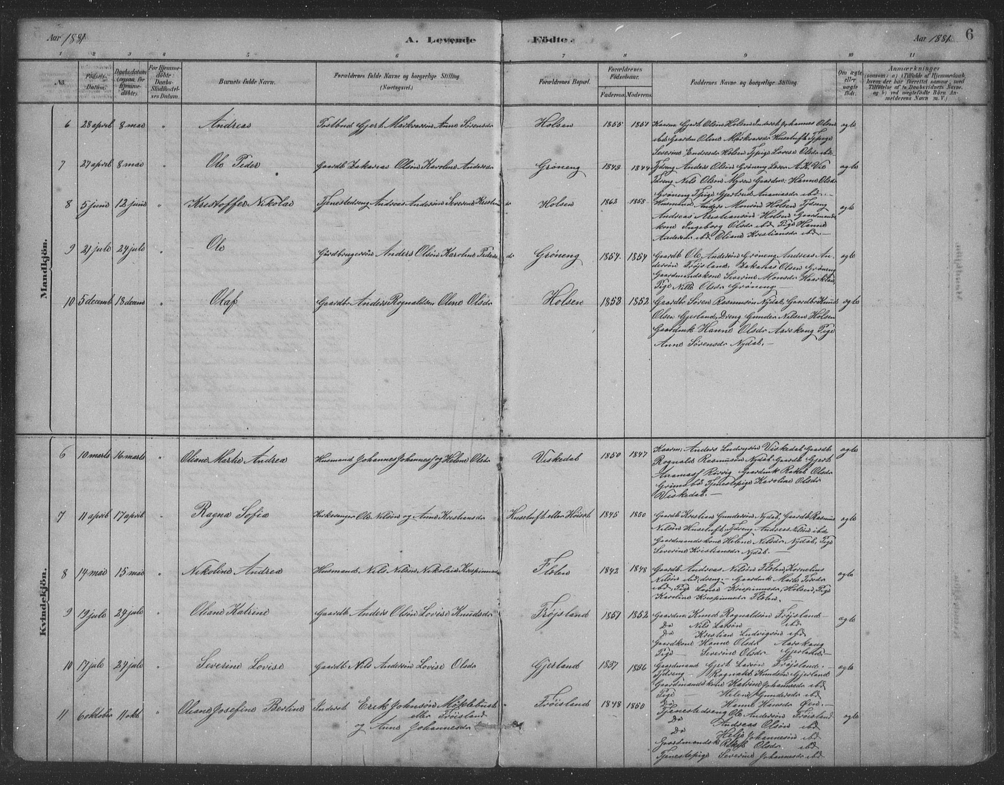 Førde sokneprestembete, SAB/A-79901/H/Hab/Habc/L0002: Parish register (copy) no. C 2, 1881-1911, p. 6