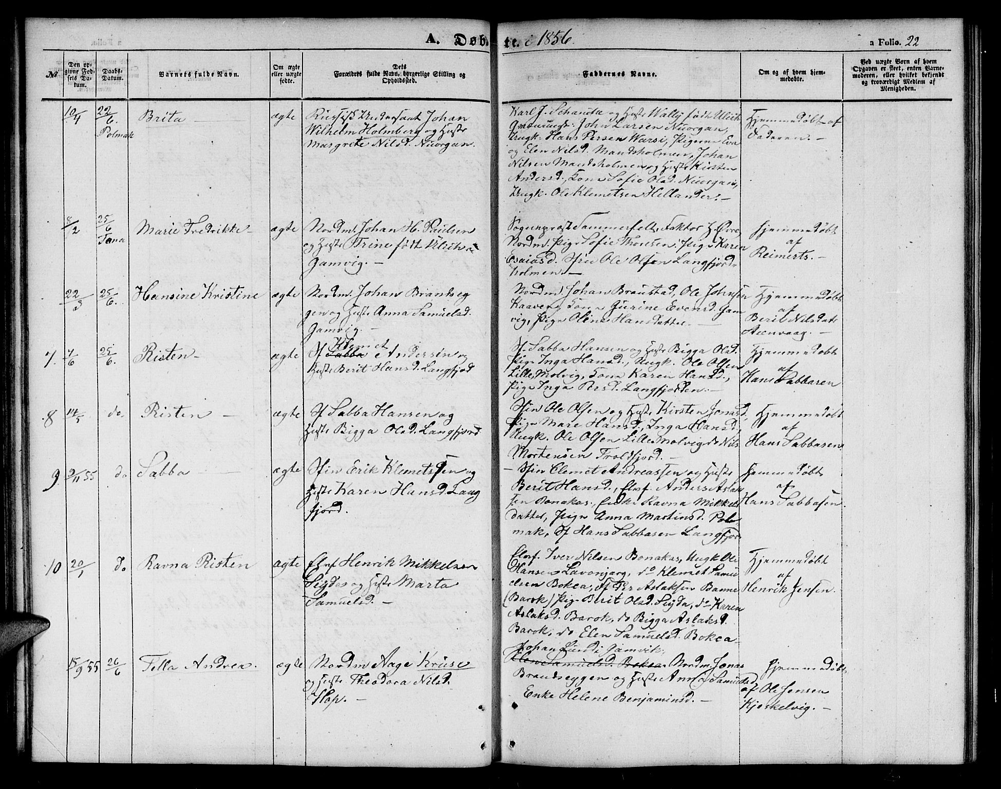 Tana sokneprestkontor, SATØ/S-1334/H/Hb/L0001klokker: Parish register (copy) no. 1 /1, 1853-1867, p. 22