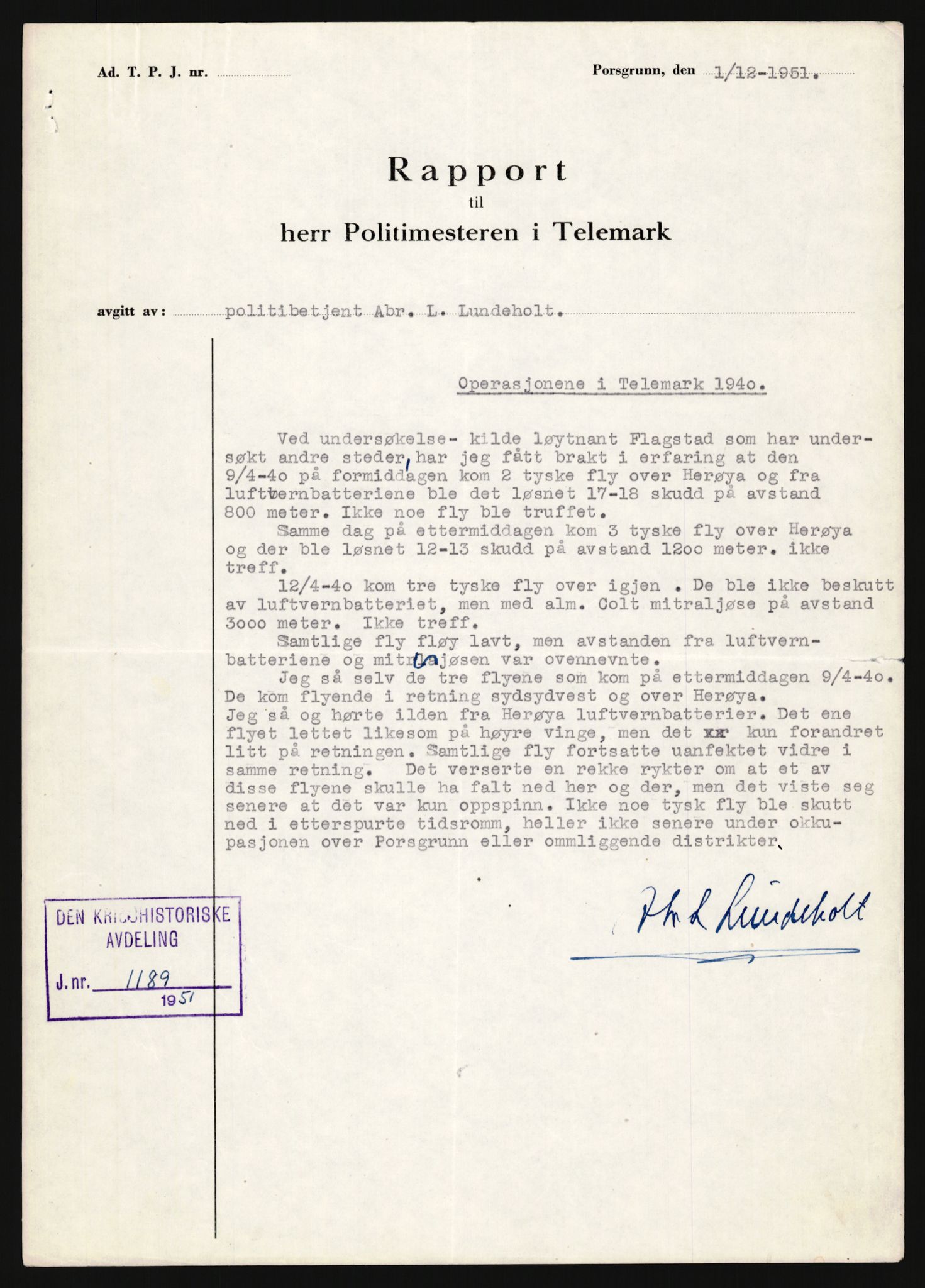 Forsvaret, Forsvarets krigshistoriske avdeling, AV/RA-RAFA-2017/Y/Yb/L0161: II-C-11-827  -  Luftvernet, 1940, p. 1299