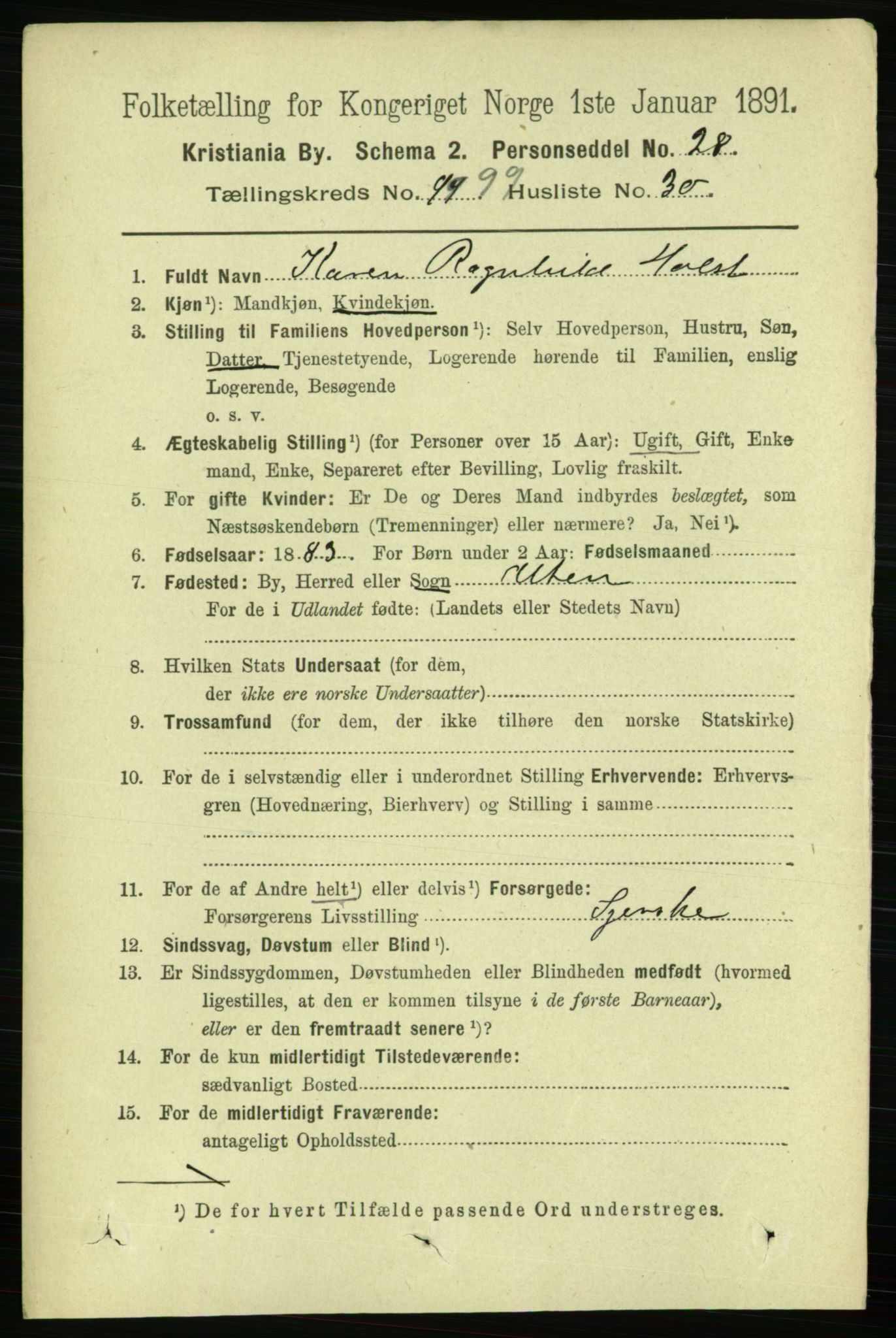 RA, 1891 census for 0301 Kristiania, 1891, p. 49122