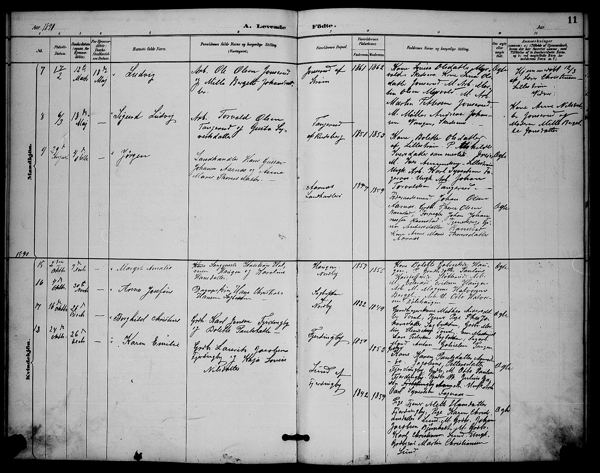 Fet prestekontor Kirkebøker, AV/SAO-A-10370a/G/Gb/L0003: Parish register (copy) no. II 3, 1888-1894, p. 11