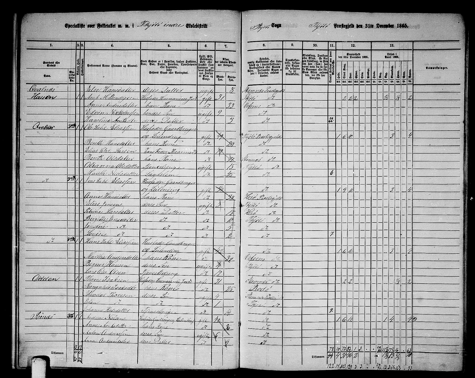 RA, 1865 census for Tjøtta, 1865, p. 14