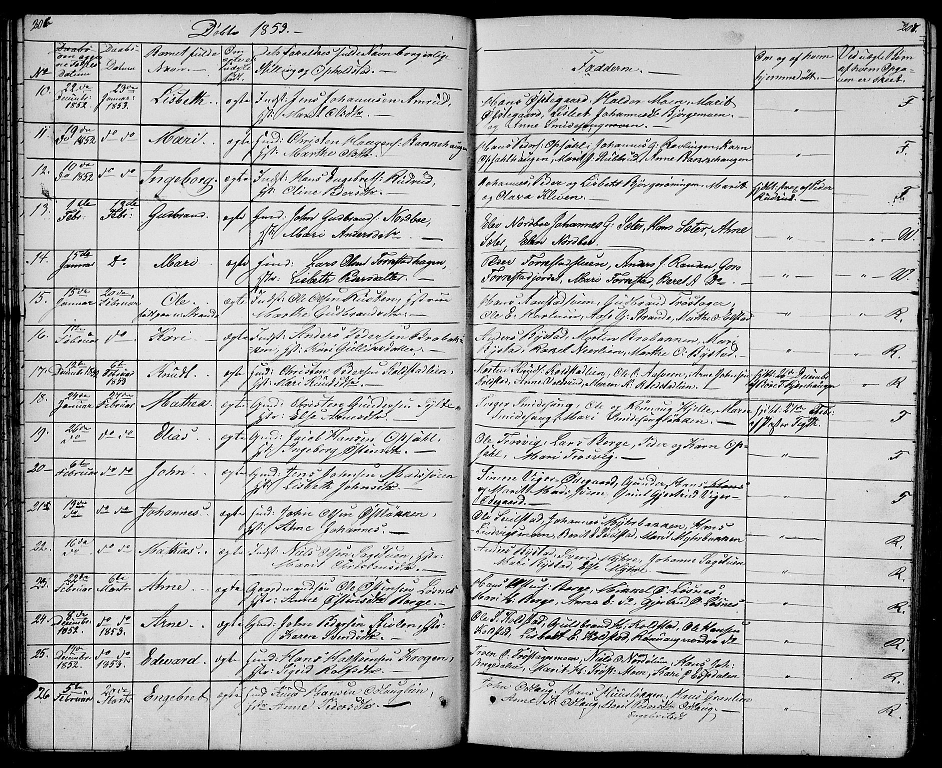 Ringebu prestekontor, SAH/PREST-082/H/Ha/Hab/L0002: Parish register (copy) no. 2, 1839-1853, p. 206-207