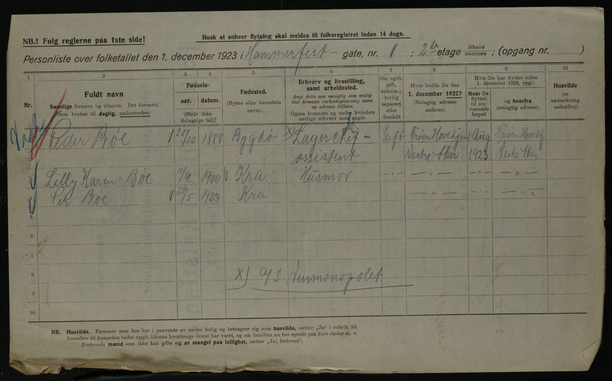 OBA, Municipal Census 1923 for Kristiania, 1923, p. 38325