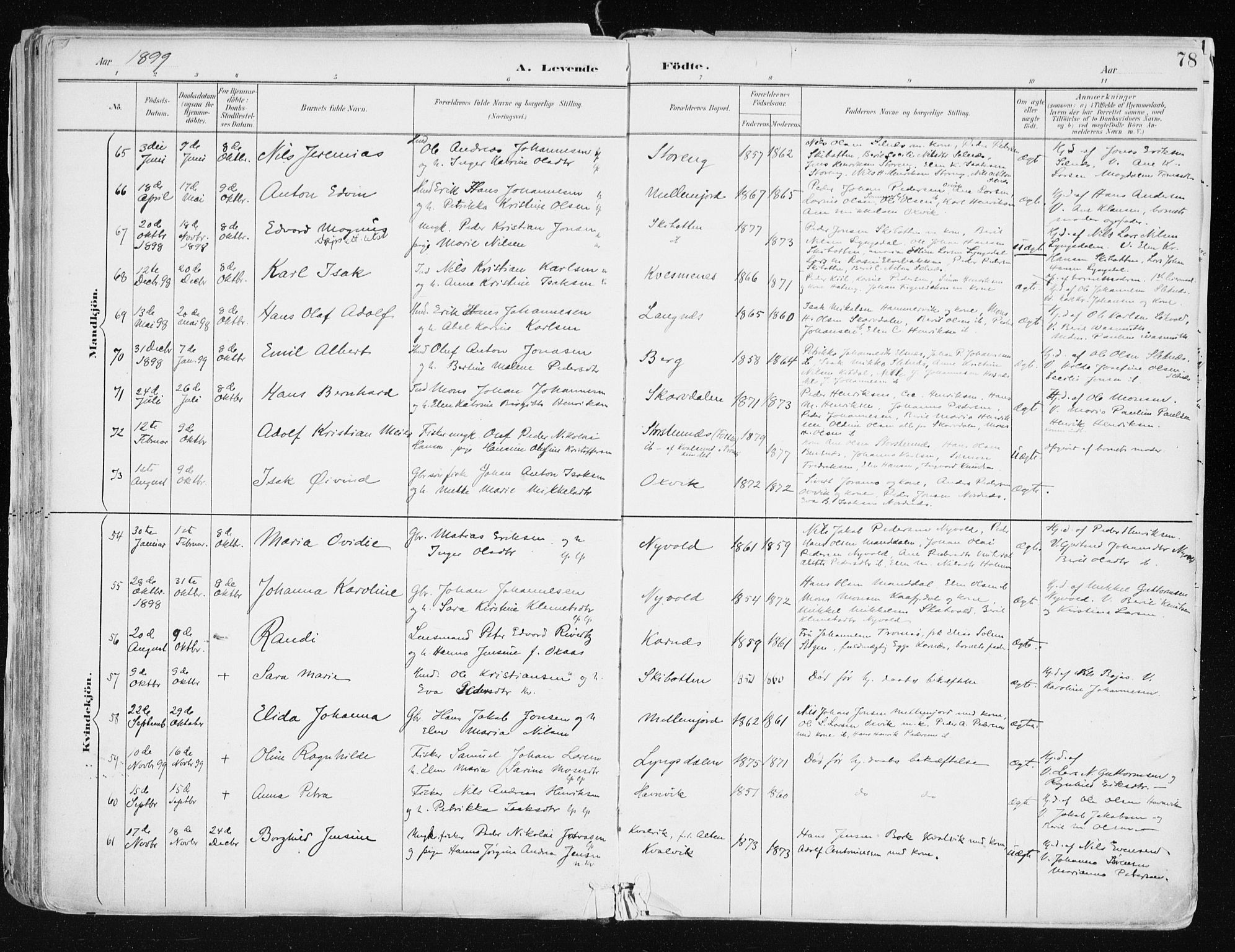 Lyngen sokneprestembete, SATØ/S-1289/H/He/Hea/L0008kirke: Parish register (official) no. 8, 1891-1902, p. 78