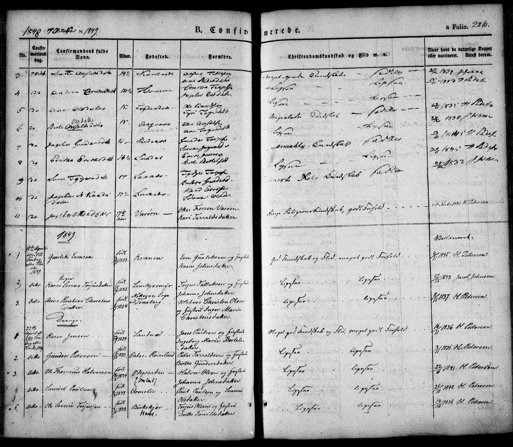 Søndeled sokneprestkontor, SAK/1111-0038/F/Fa/L0002: Parish register (official) no. A 2, 1839-1860, p. 226