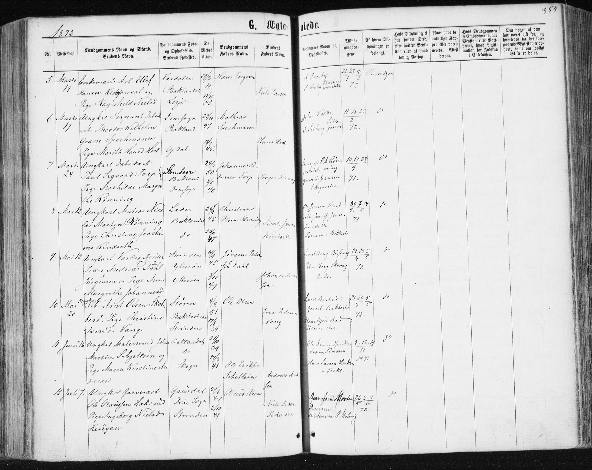 Ministerialprotokoller, klokkerbøker og fødselsregistre - Sør-Trøndelag, SAT/A-1456/604/L0186: Parish register (official) no. 604A07, 1866-1877, p. 354