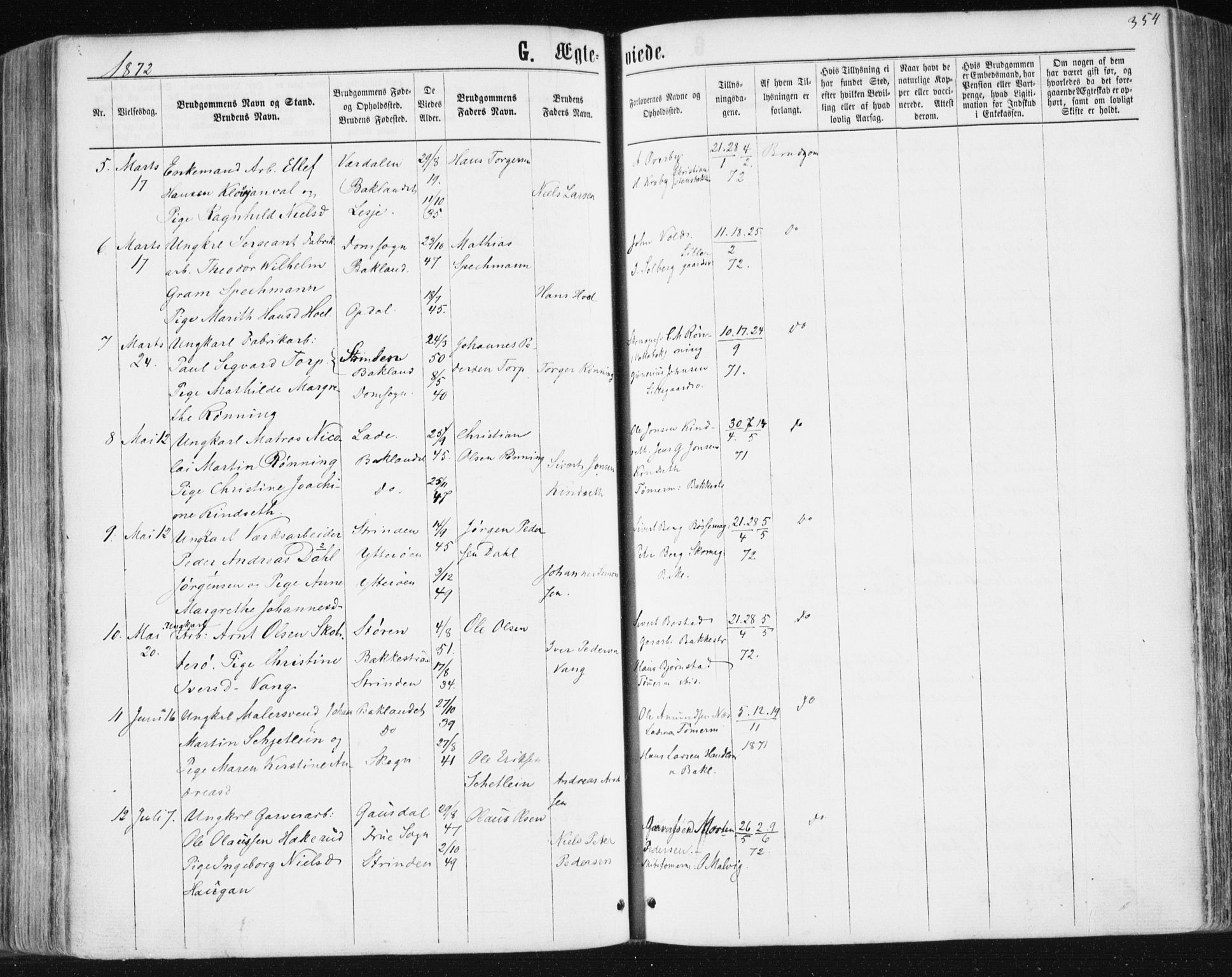 Ministerialprotokoller, klokkerbøker og fødselsregistre - Sør-Trøndelag, AV/SAT-A-1456/604/L0186: Parish register (official) no. 604A07, 1866-1877, p. 354