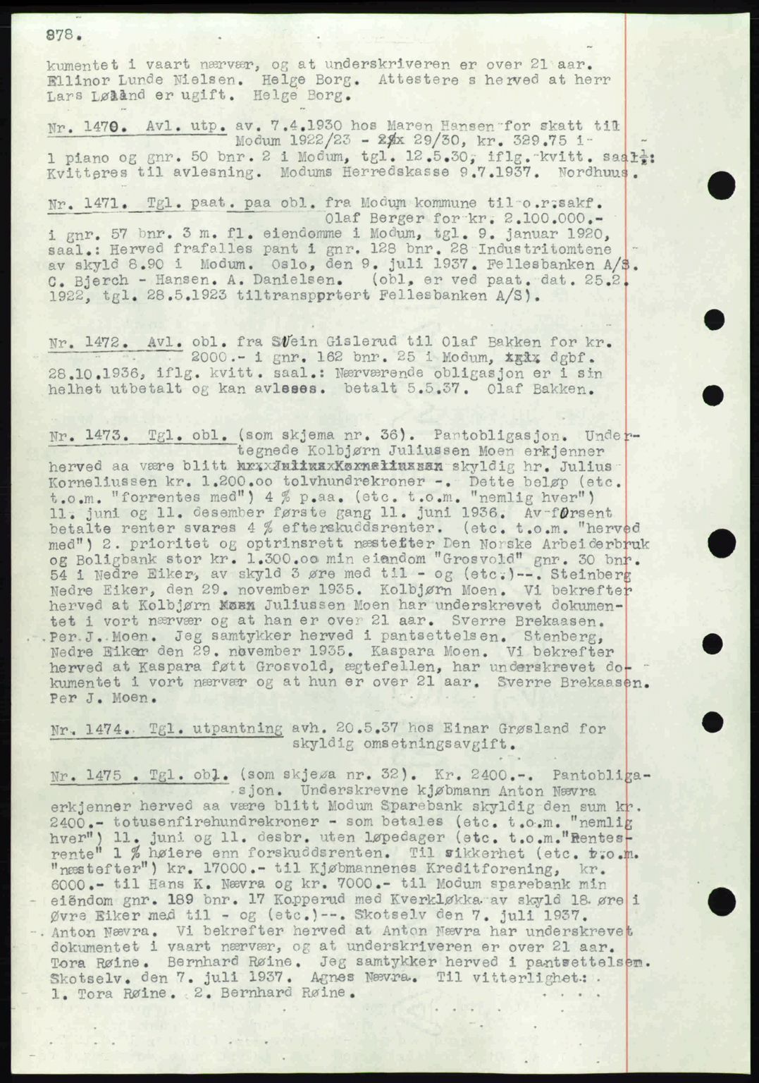 Eiker, Modum og Sigdal sorenskriveri, SAKO/A-123/G/Ga/Gab/L0035: Mortgage book no. A5, 1937-1937, Diary no: : 1470/1937