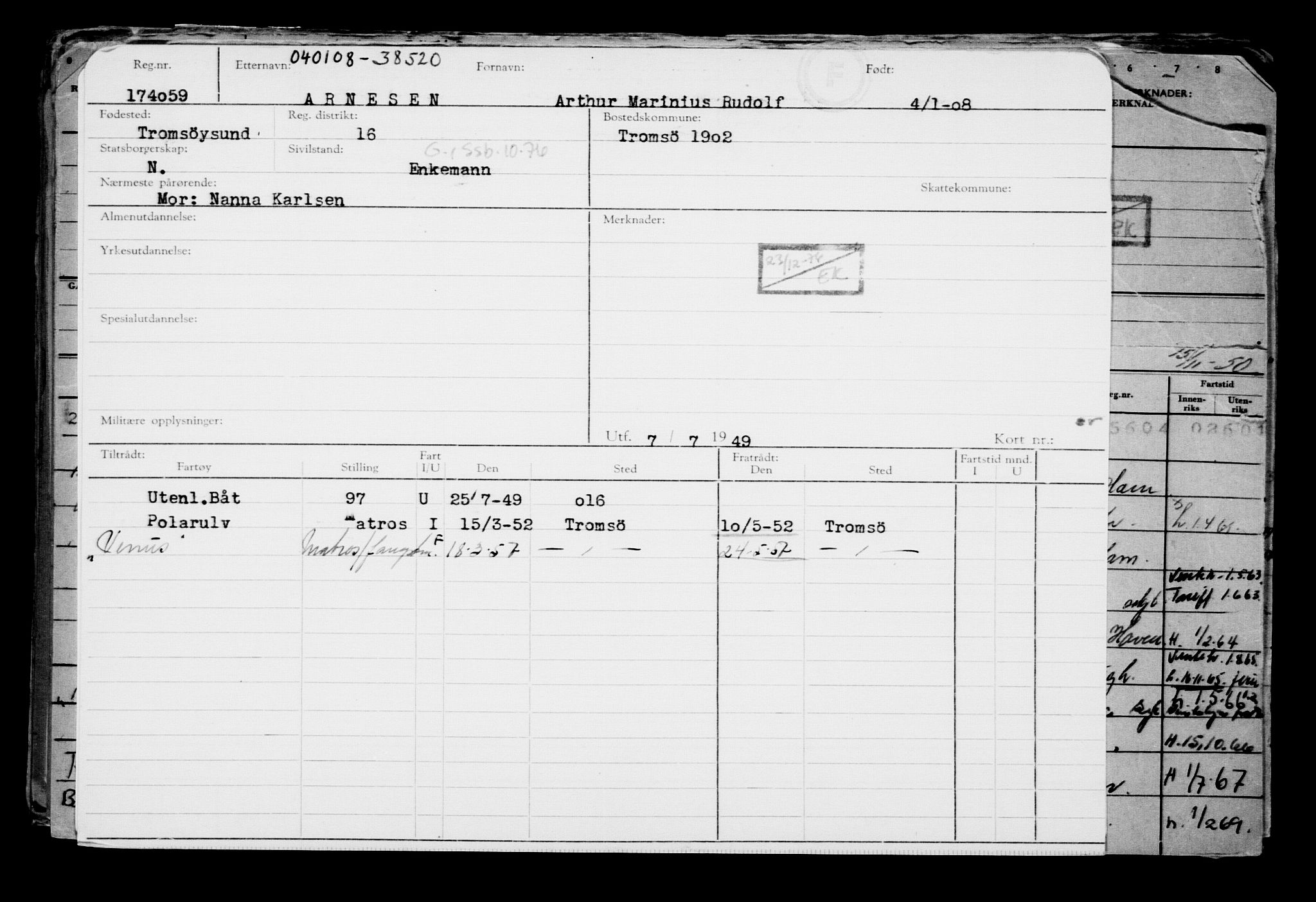 Direktoratet for sjømenn, AV/RA-S-3545/G/Gb/L0075: Hovedkort, 1908, p. 30