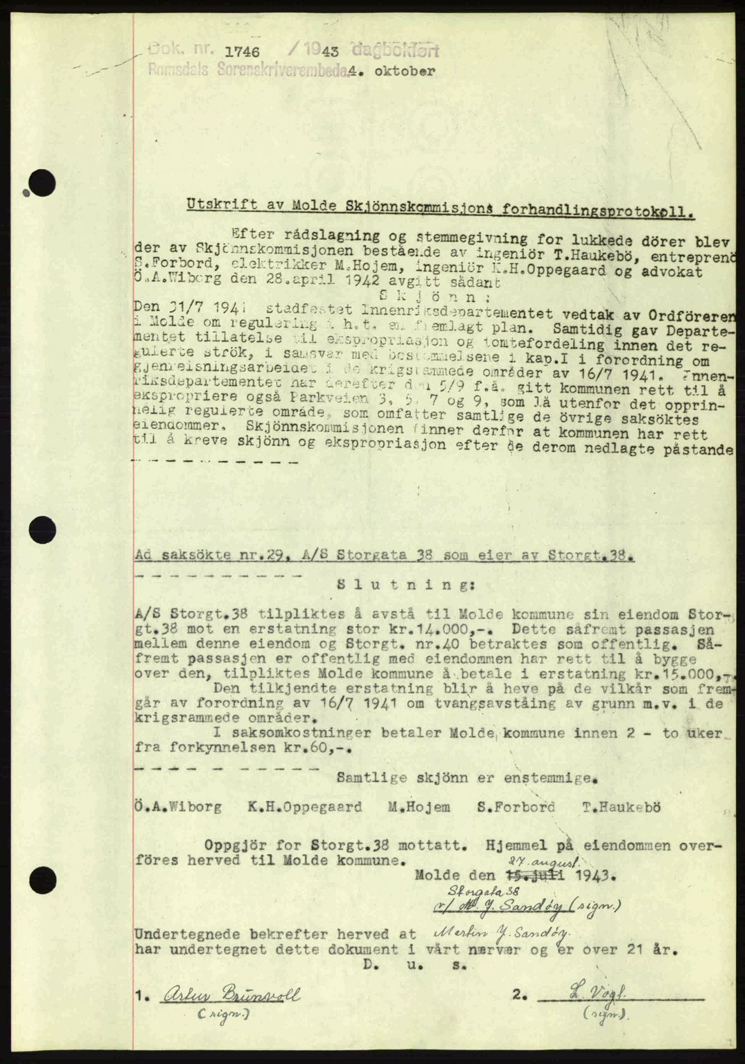 Romsdal sorenskriveri, AV/SAT-A-4149/1/2/2C: Mortgage book no. A15, 1943-1944, Diary no: : 1746/1943