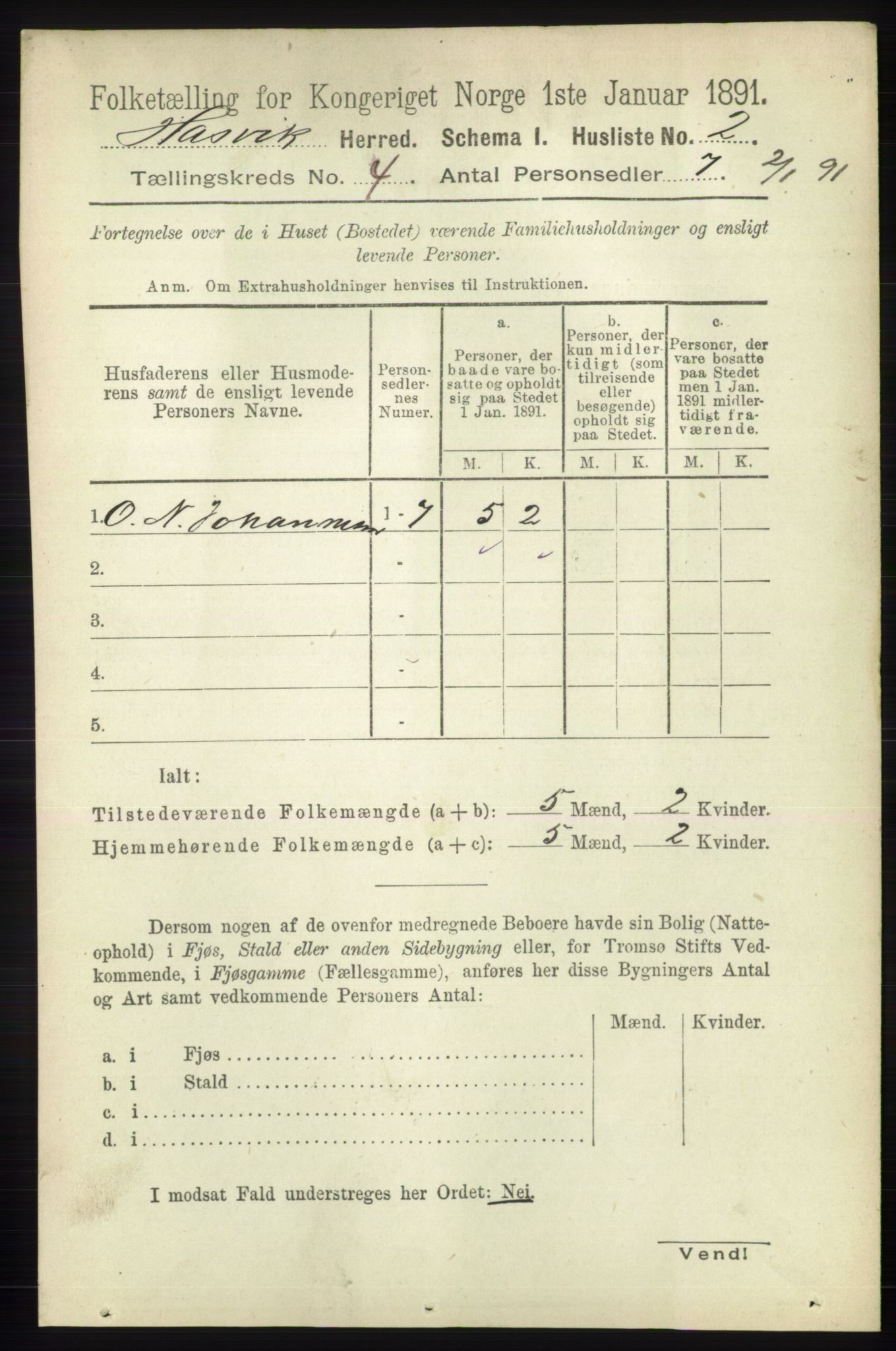 RA, 1891 census for 2015 Hasvik, 1891, p. 467