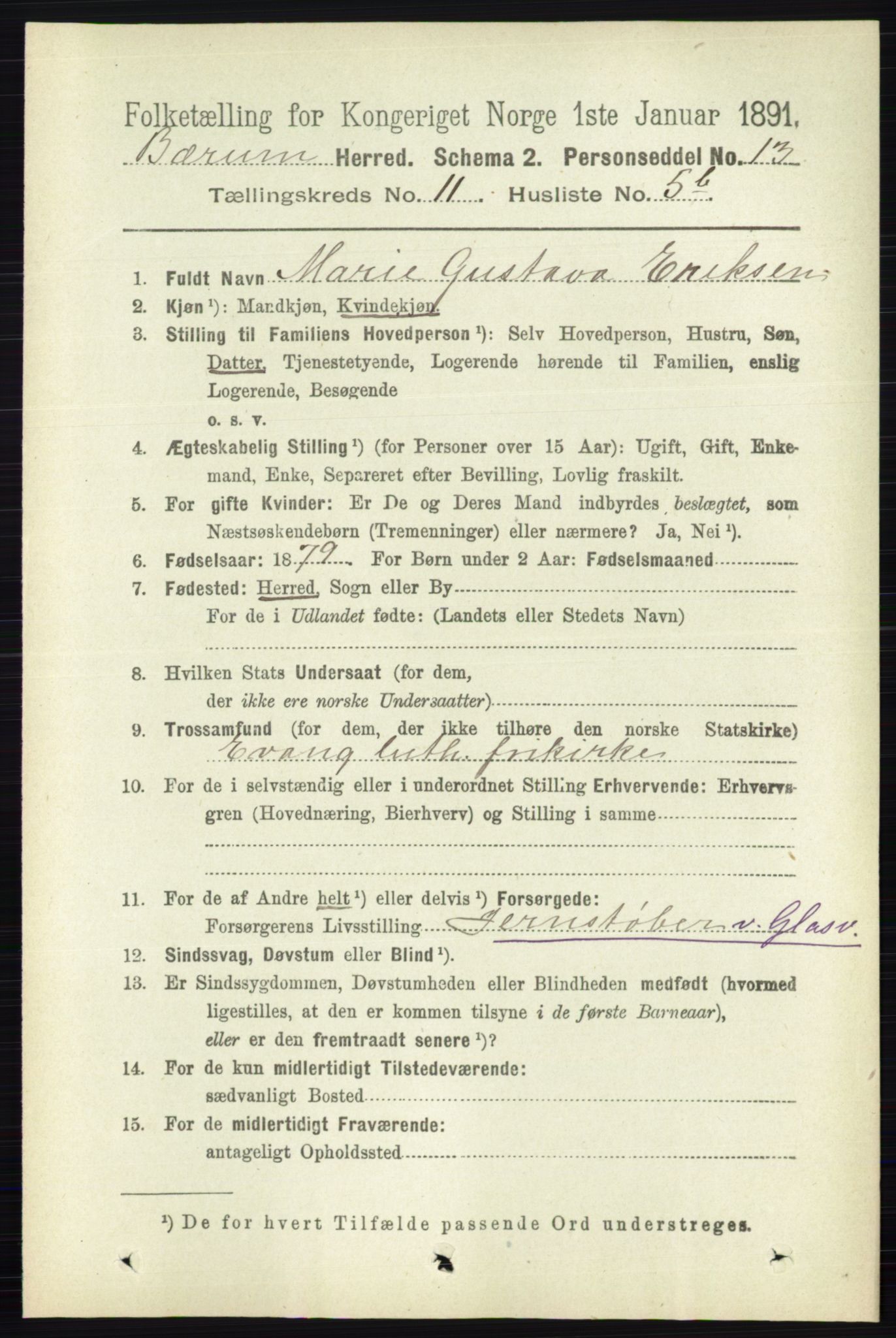 RA, 1891 census for 0219 Bærum, 1891, p. 7329