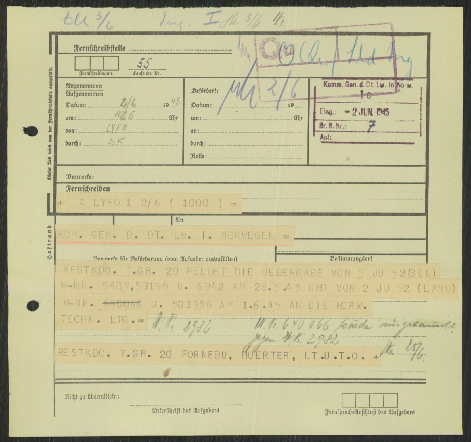 Deutscher Oberbefehlshaber Norwegen (DOBN), AV/RA-RAFA-2197/D/Di/L0066: AOK 20/WBN-DOBN Luftwaffe/Komm G. d.Dt.Lw. in Norwegen, 1945, p. 747