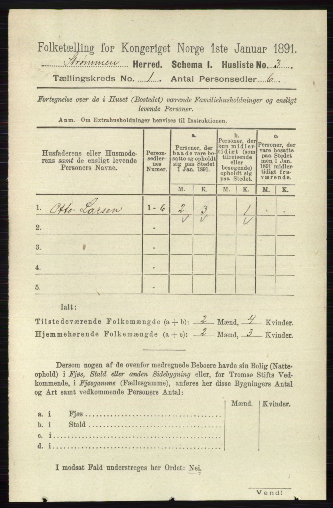 RA, 1891 census for 0711 Strømm, 1891, p. 17