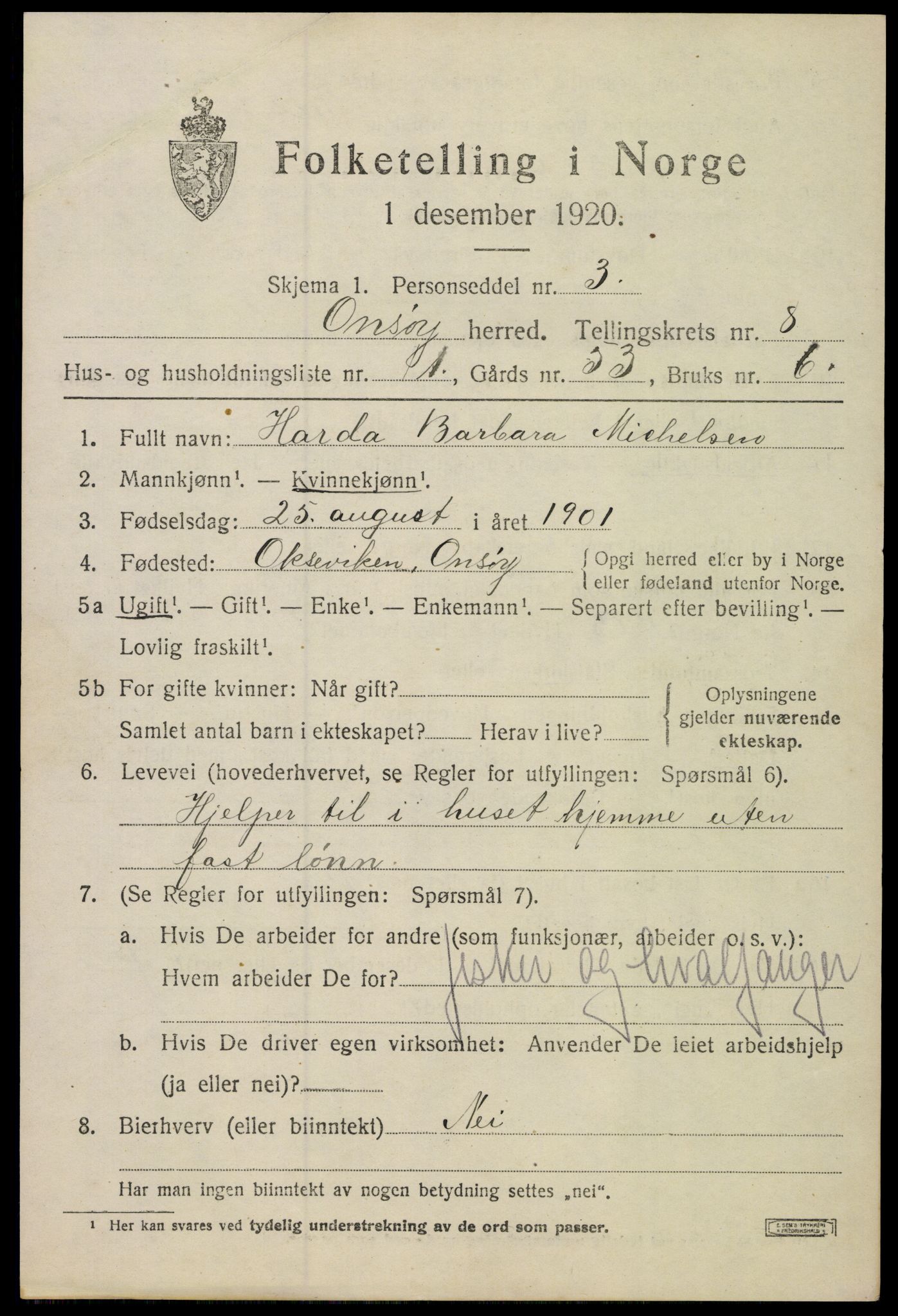 SAO, 1920 census for Onsøy, 1920, p. 11844